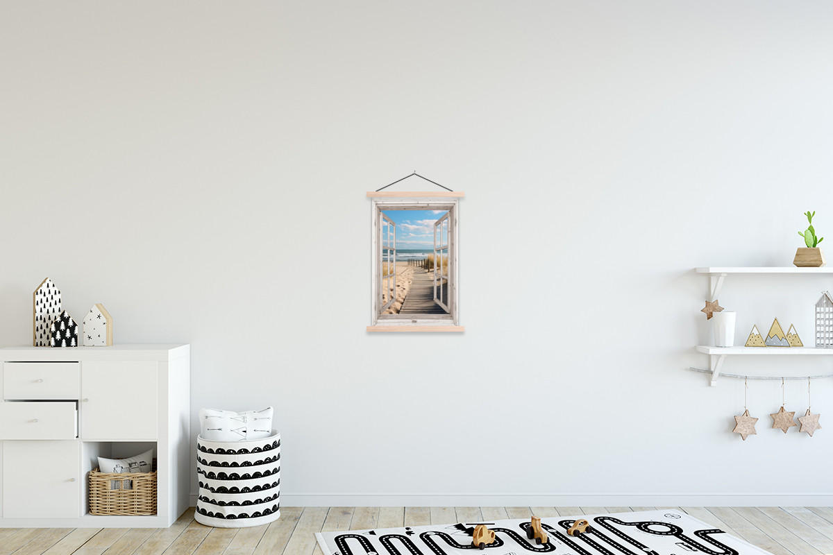POSTER Fenster - Meer - Küste - Natur - Fensterblick - Strand - Wattenmeer 40x60 cm - Beige, Textil (40/60/0.15cm) - MuchoWow