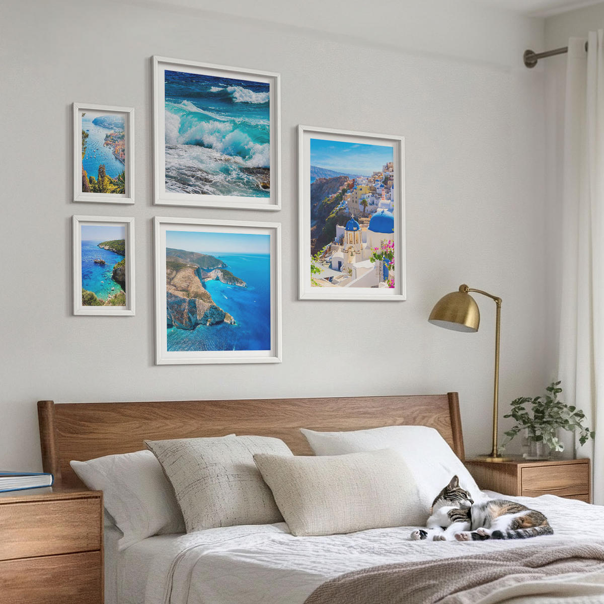 WANDBILDER 5er-Set - 50x50 cm & 20x30 cm & 40x60 cm Weißer Rahmen - Griechische Ansichten von Santorin Oia - Weiß, Kunststoff (40/60cm) - ArtPrintCave
