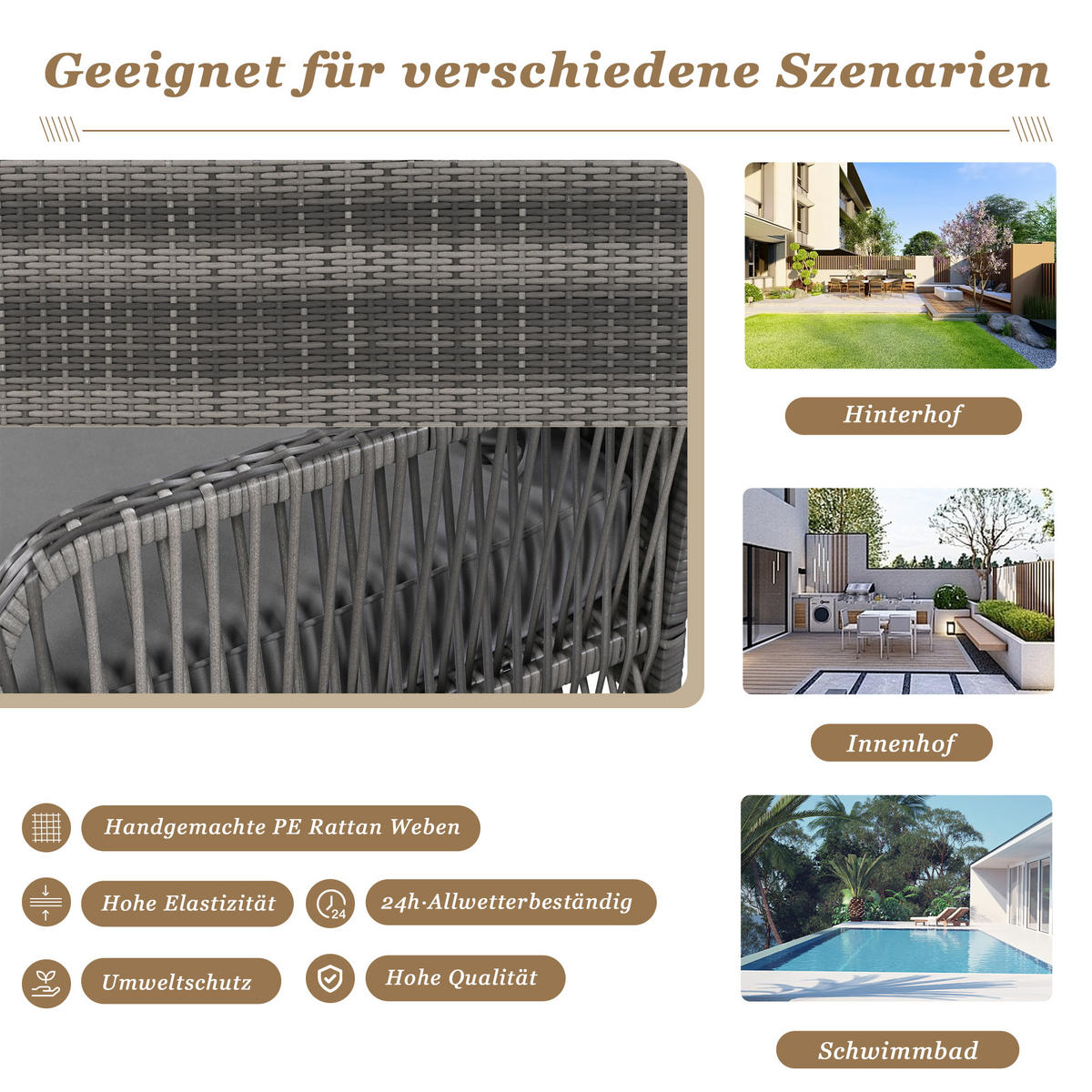 HOLLYWOODSCHAUKELL 2-Sitzer Grau Rattan Mit Waschbaren Kissen - Grau, Naturmaterialien (54/53/114cm) - FLIEKS