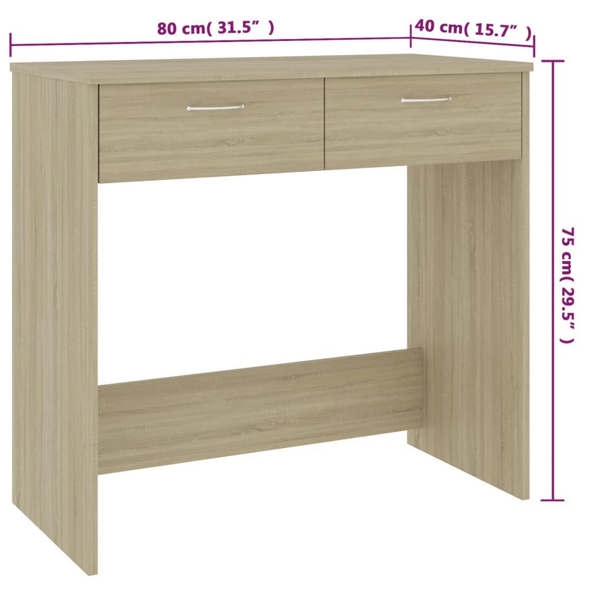 SCHREIBTISCH mit 2 Schubladen 80/40/75 cm aus Holzwerkstoff Sonoma-Eiche Dekor - Sonoma Eiche, Holz (40/80/75cm) - vidaXL