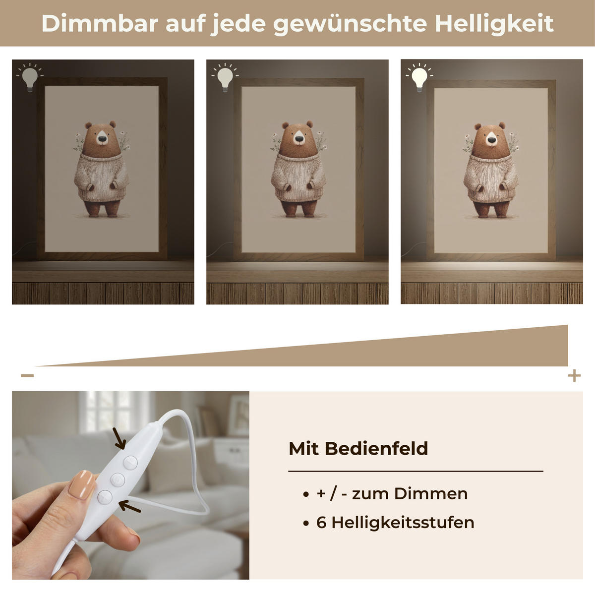 NÁSTĚNNÁ LAMPA Medvěd - Bílé květy - Cosy 20x30 cm - šedohnědá, kompozitní dřevo (20/30/8cm) - OnlyWow