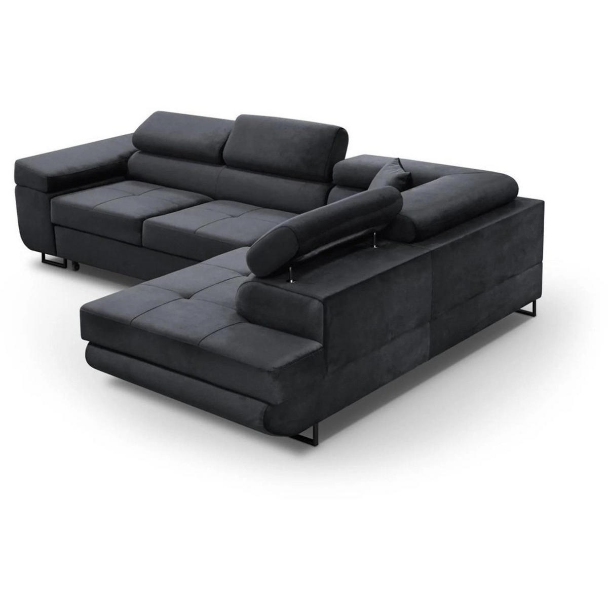 ECKSCHLAFSOFA Waldo verstellbaren Kopfstützen, Schwarz, rechts - Schwarz, Textil (275/203cm) - Beautysofa