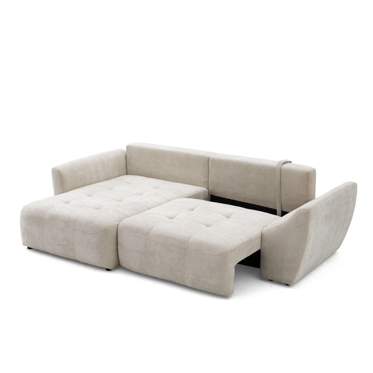 ECKSOFA NICE L Links mit Schlaffunktion 137x204 Chenille Beige - Beige/Schwarz, Holz/Textil (260/165cm) - Muffo