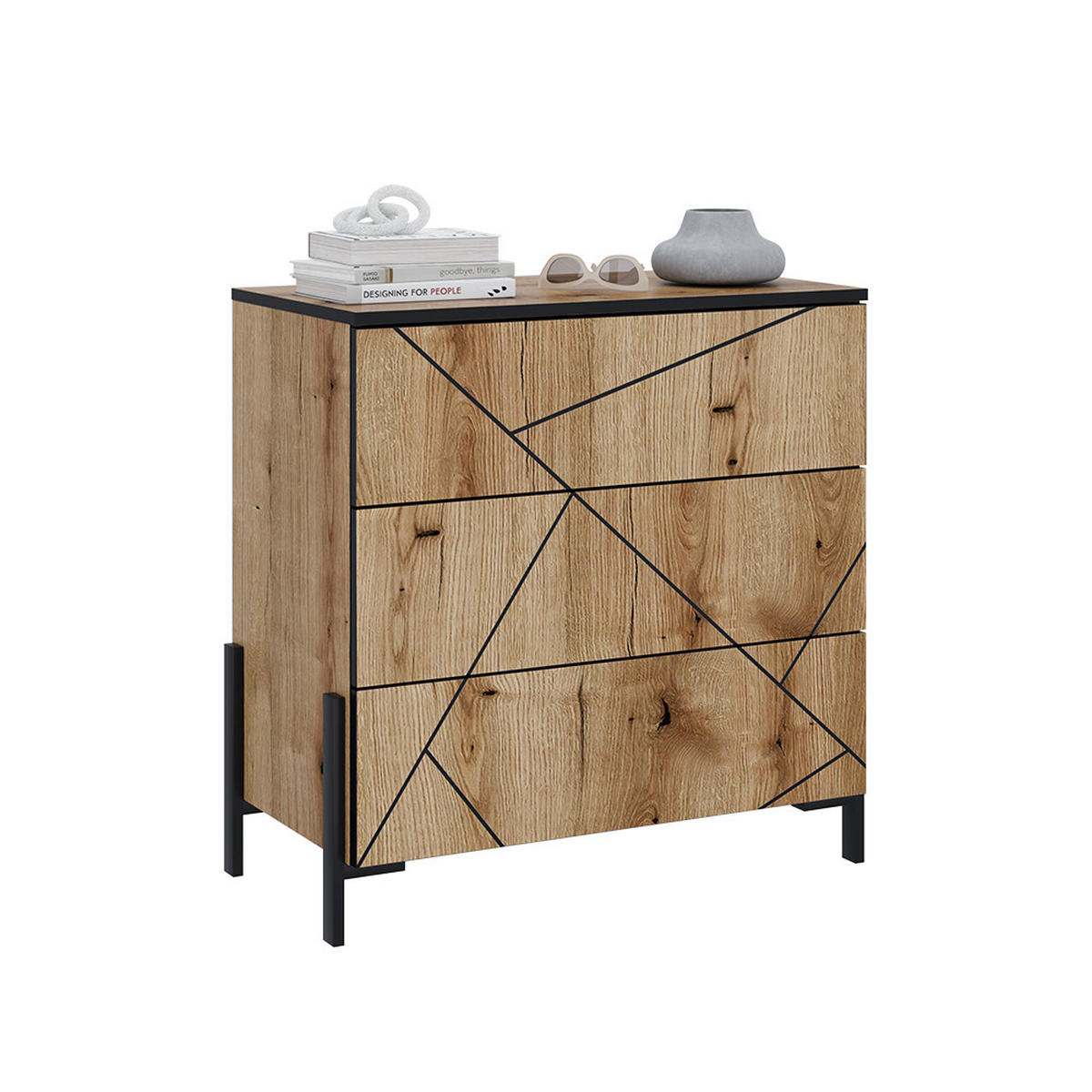 KOMMODE Hatto Eiche 78 x 76.8 cm mit 3 Schubladen - Eichefarben, Holzwerkstoff (78/76.8/39.7cm) - Vicco