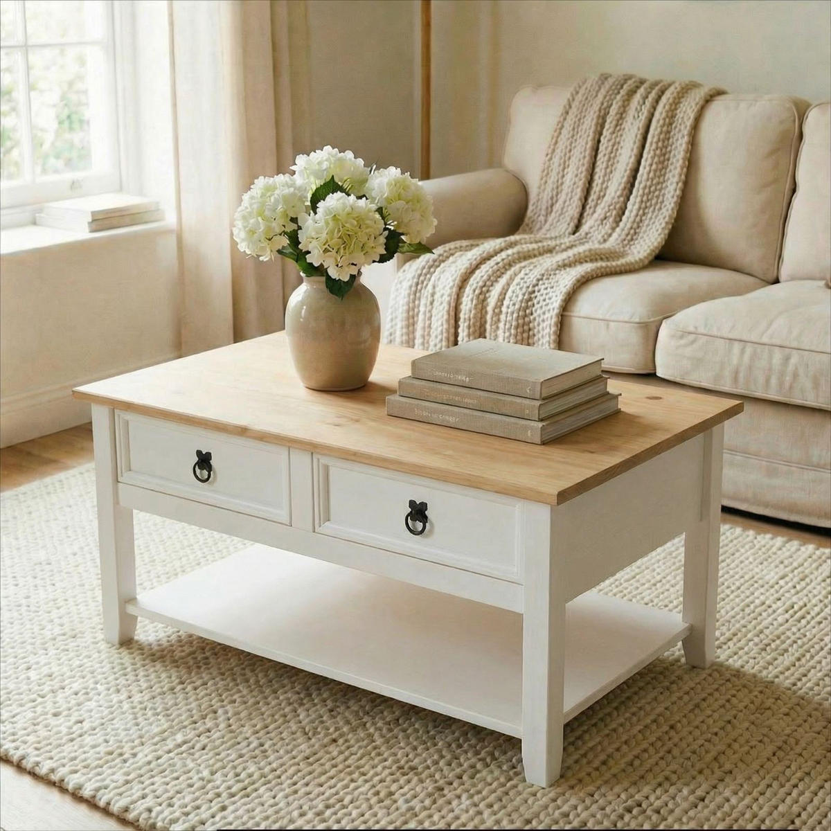 COUCHTISCH TEQUILA weiß/braun - Weiß/Braun, Holz (48/100/45cm) - IDIMEX