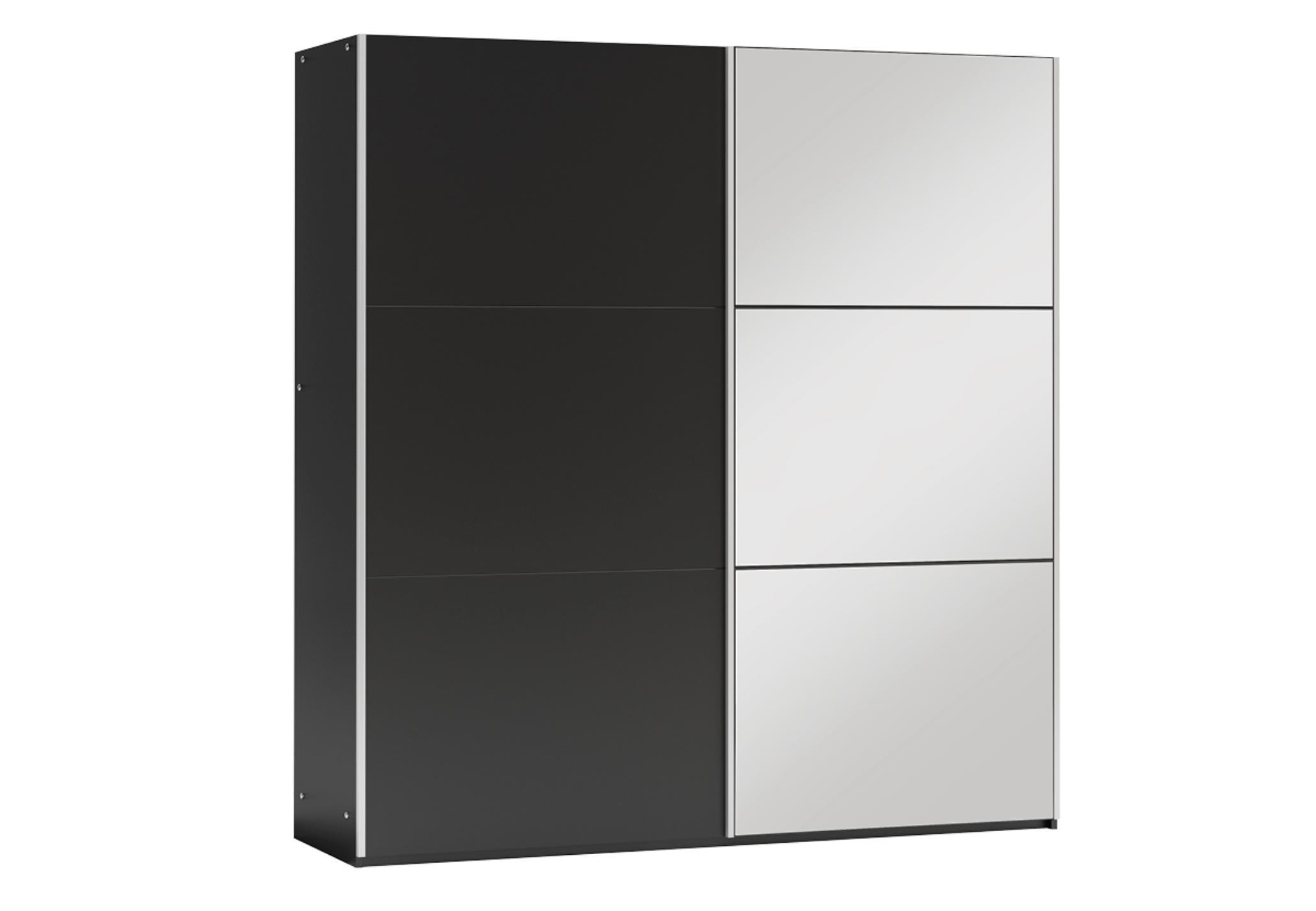 KLEIDERSCHRANK Govi 120 Schwarz, zweitüriger Schiebeschrank mit Spiegel - Schwarz, Holzwerkstoff (122/215/65cm) - Bettso
