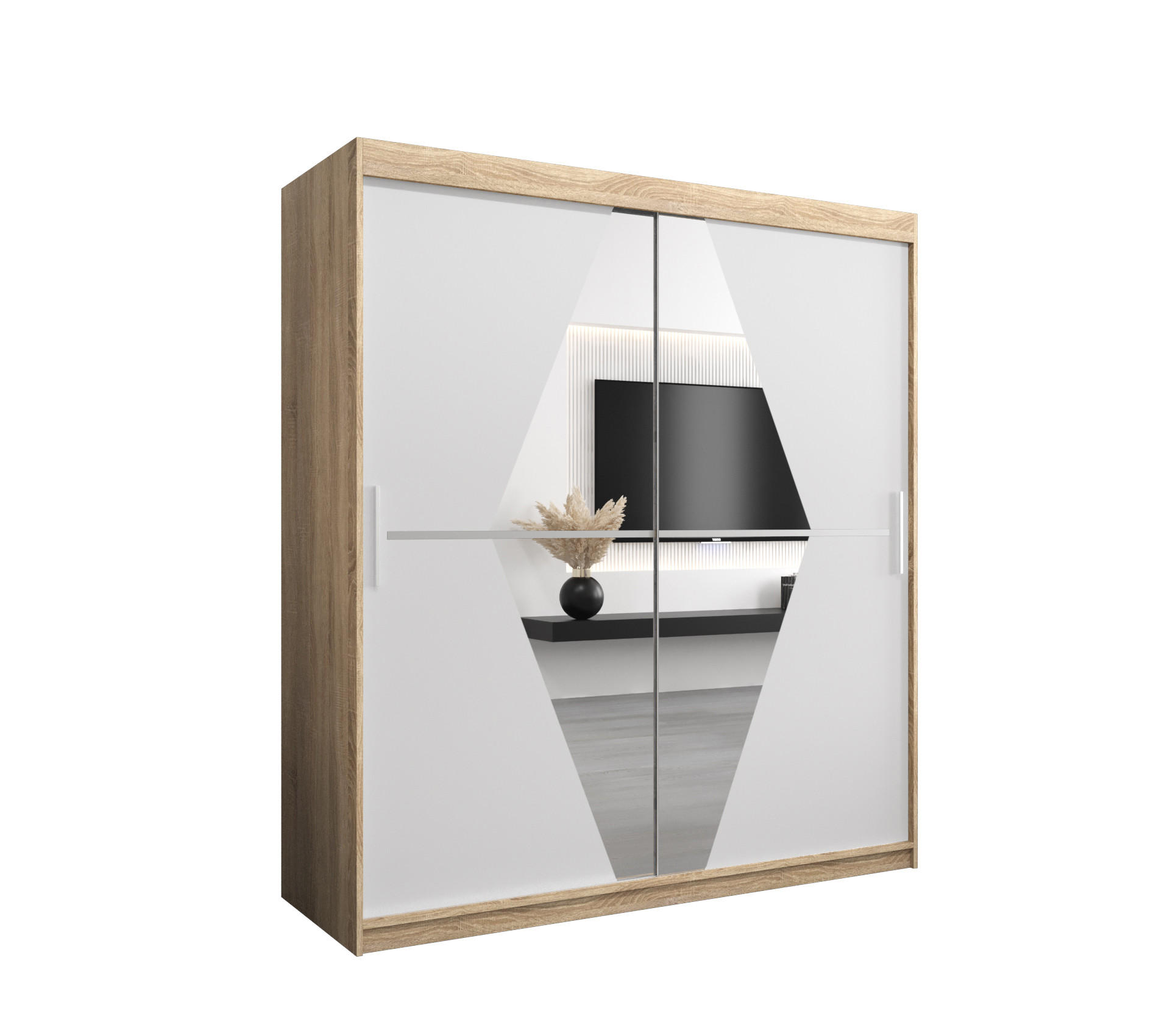SCHWEBETÜRENSCHRANK 200/180/62 2-türig - Silberfarben/Weiß, Holz/Kunststoff (180/200/62cm) - Abiks Möbel