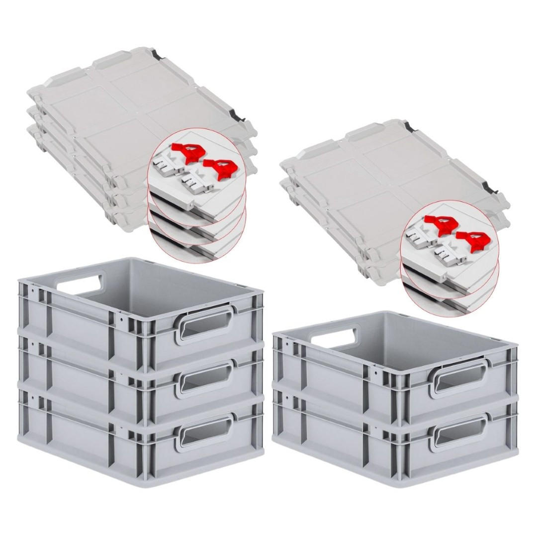 EUROBOX 5x Nextgen Economy Mit Scharnierdeckel Grau/Rot Griffe Offen 11 Liter - Rot, Kunststoff (30/12/40cm) - PROREGAL