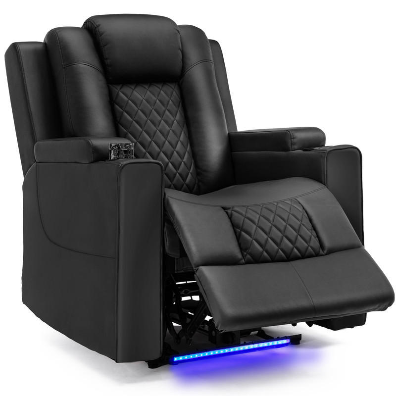 RELAXSESSEL mit Liegefunktion – mit Massage und LED-Beleuchtung - Schwarz, Leder (73/102/85cm) - Kaket