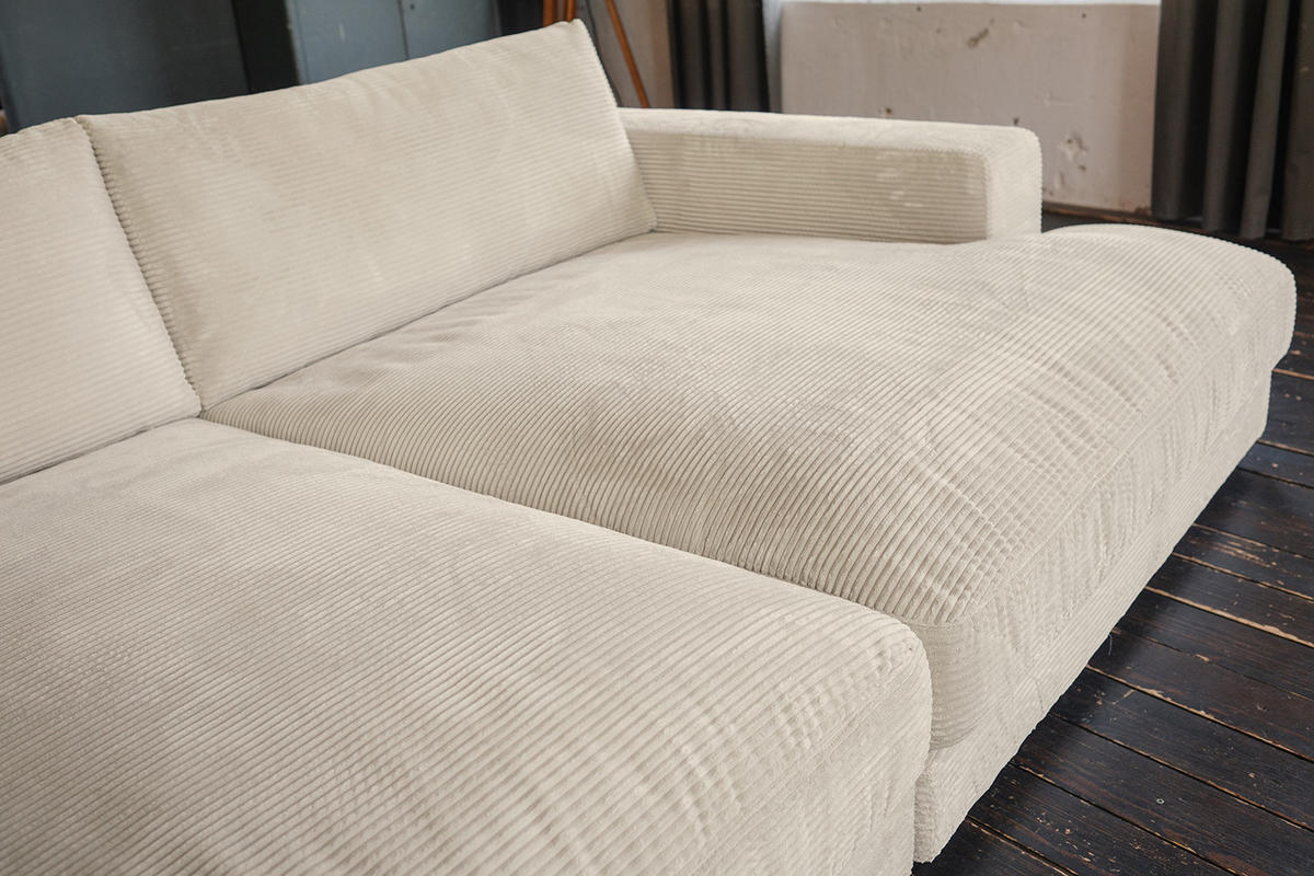 BIG SOFA-SET 6-TLG MADELINE Cremeweiß Cord - Creme/Schwarz, Kunststoff/Textil (290/85/170cm) - KAWOLA
