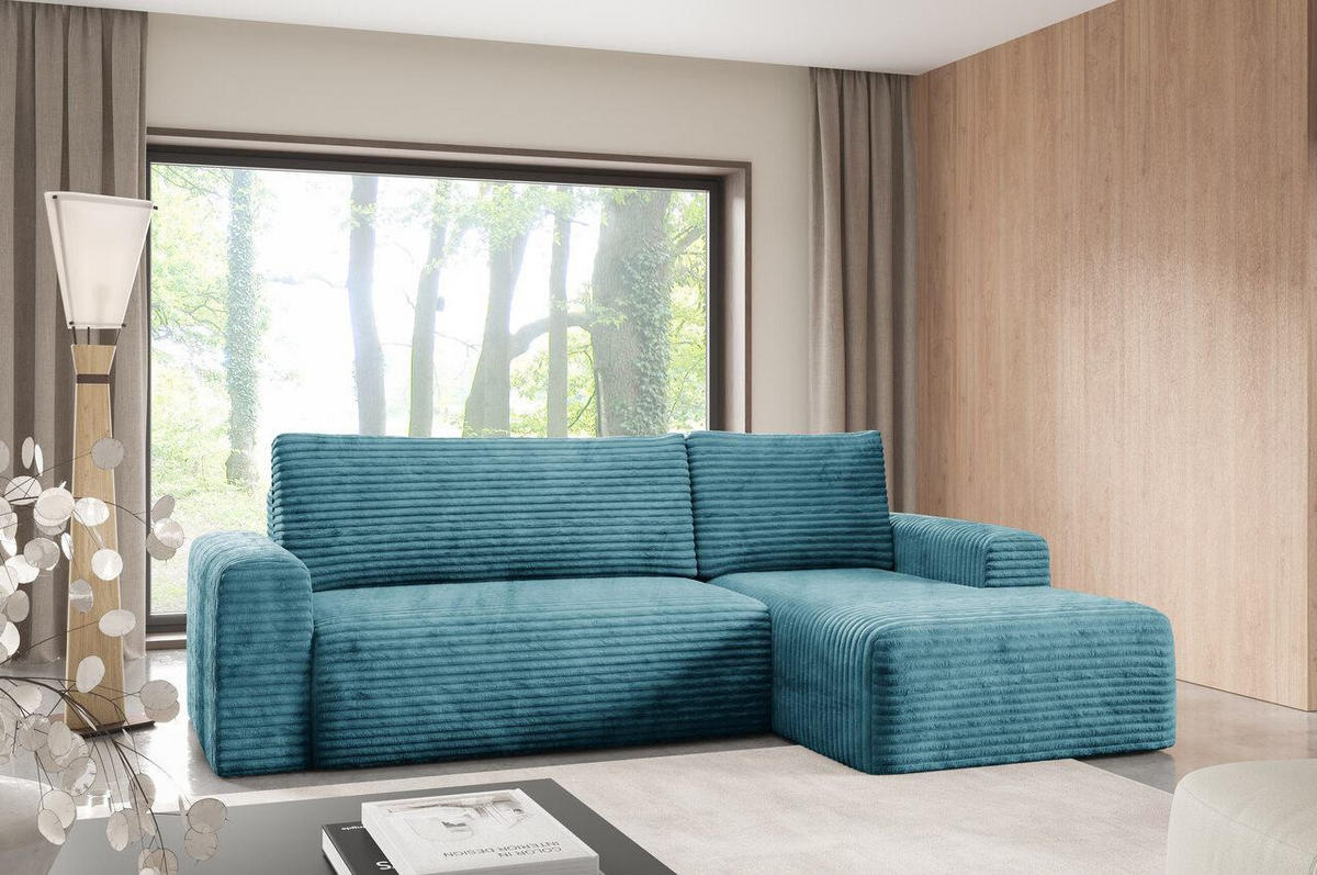 ECKSOFA mit Schlaffunktion Türkis - Blau, Textil (268/163cm) - Furnisell