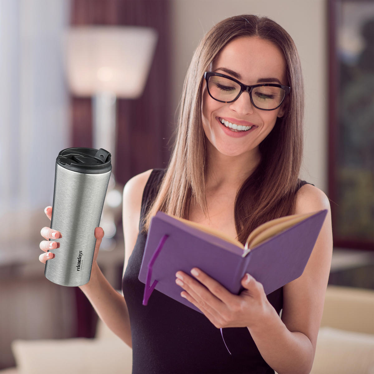 THERMOBECHER - Silberfarben, Kunststoff/Metall (0.4L) - Relaxdays