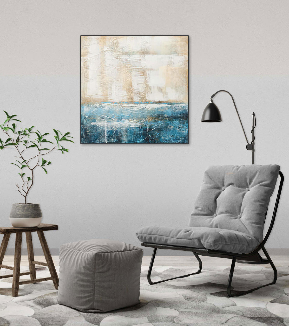 ACRYLBILD HANDGEMALT 60/60 cm - Blau/Beige, Holz/Textil (1.1/60cm) - KUNSTLOFT