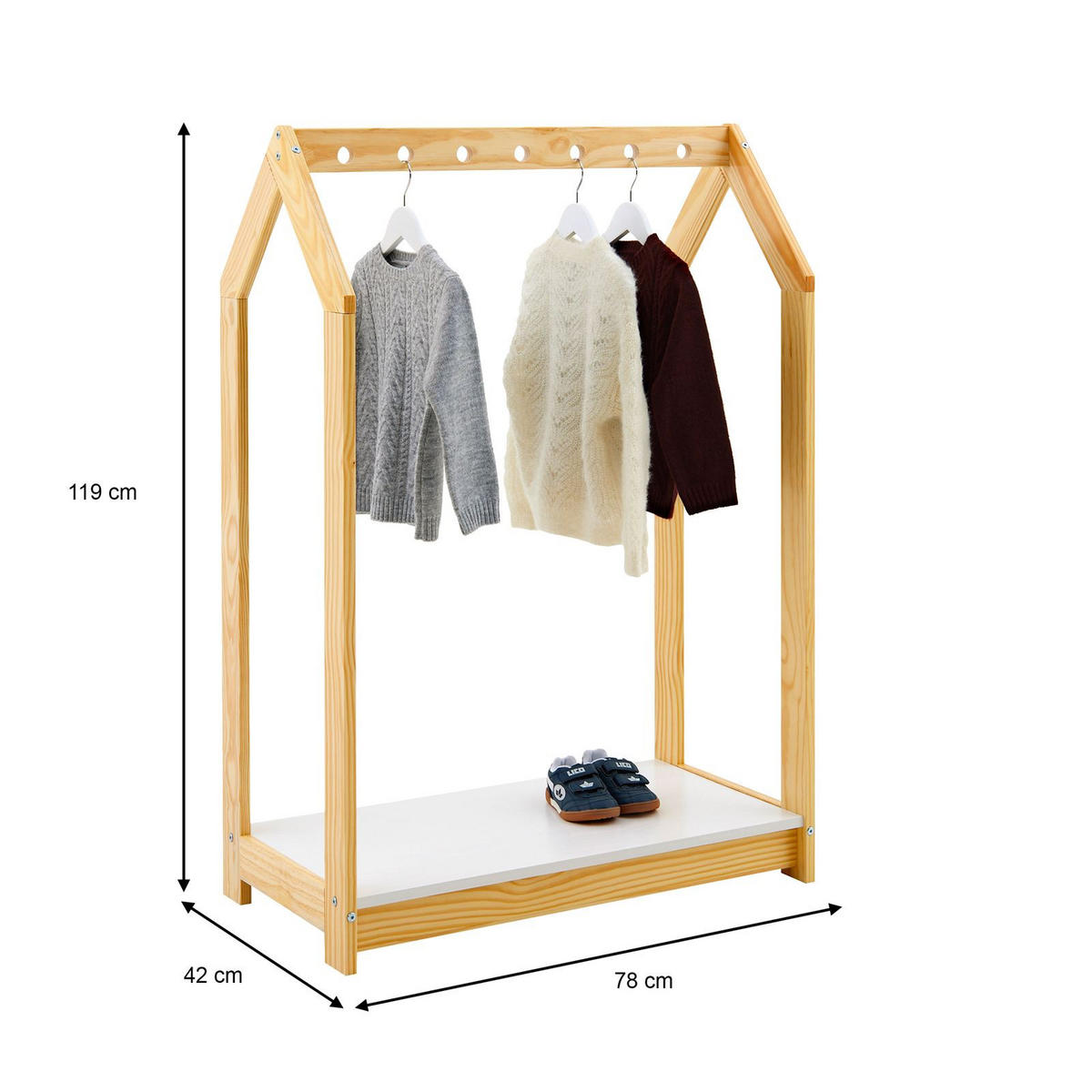 KINDERKLEIDERSTÄNDER SALLY natur/weiß - Naturfarben/Weiß, Holz (78/118/42cm) - IDIMEX