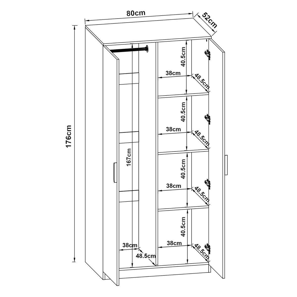 KLEIDERSCHRANK Eiselfing - Grau, Holzwerkstoff (80/176/52cm) - [en.casa]