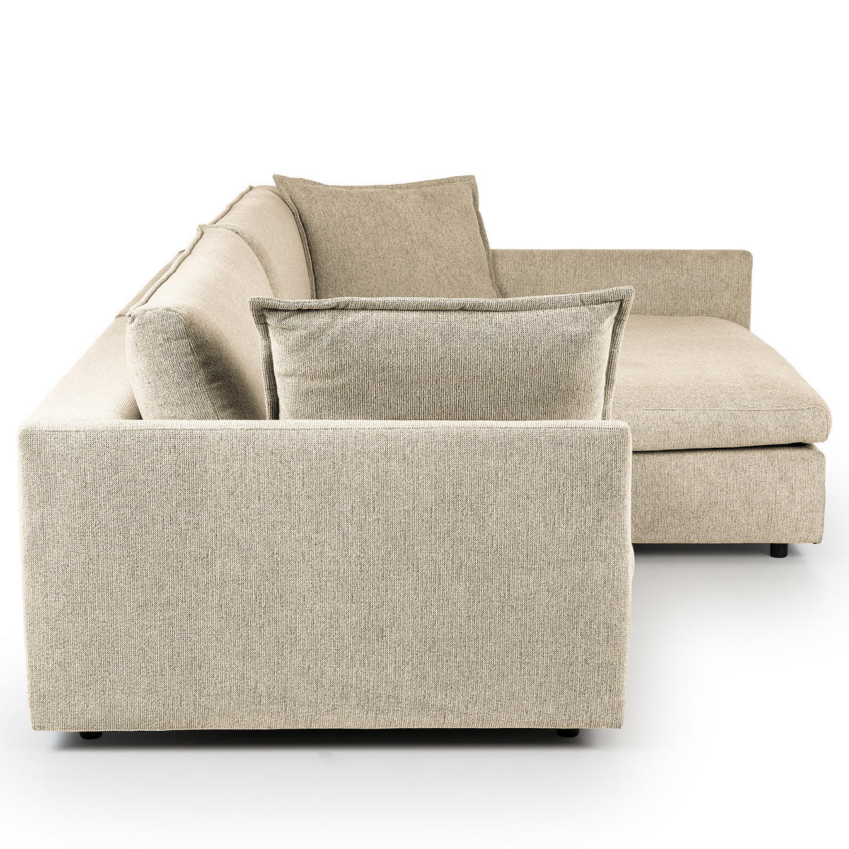 ECKSOFA mit Longchair - Creme/Schwarz, Kunststoff/Textil (290/183cm) - home24