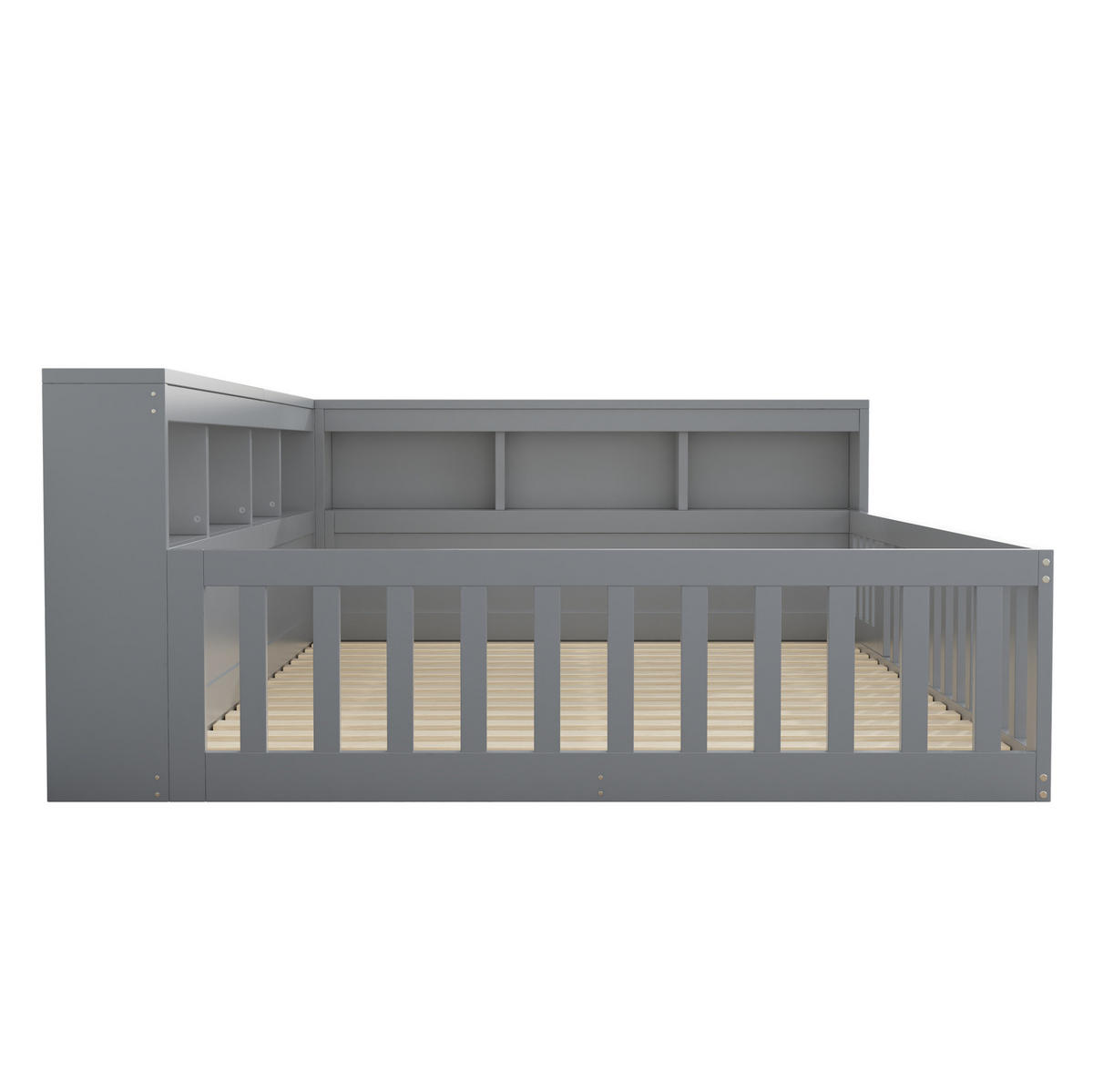 KREVET 140/200 cm s utičnicom i USB priključkom, od iverice i MDF-a, s odlaganjem i zaštitnom ogradom, Siva - siva, drvni materijal (140/200cm) - Redom