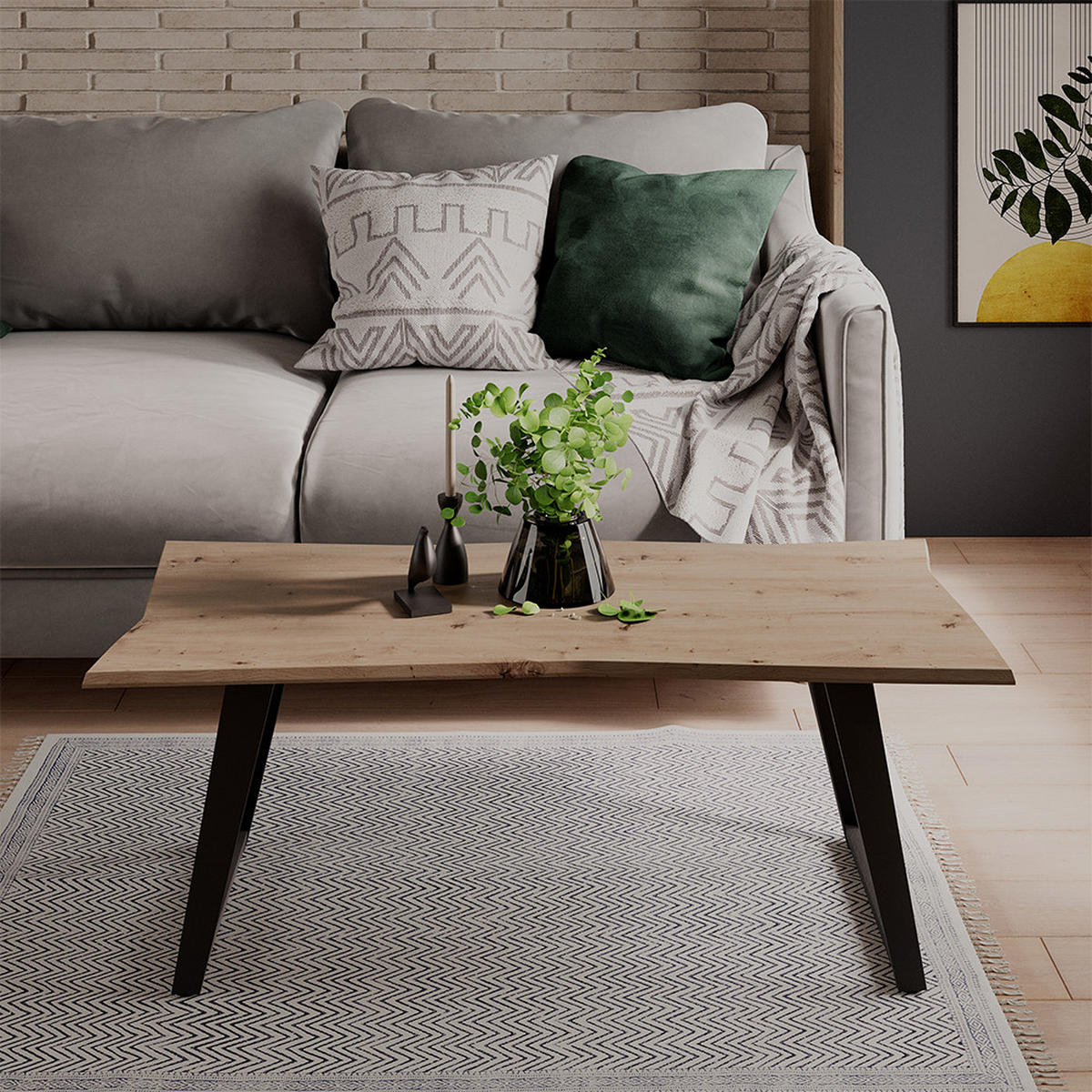 COUCHTISCH Yan Artisan 110 x 50 cm - Hellgrau, Holzwerkstoff (50/110/40cm) - Vicco