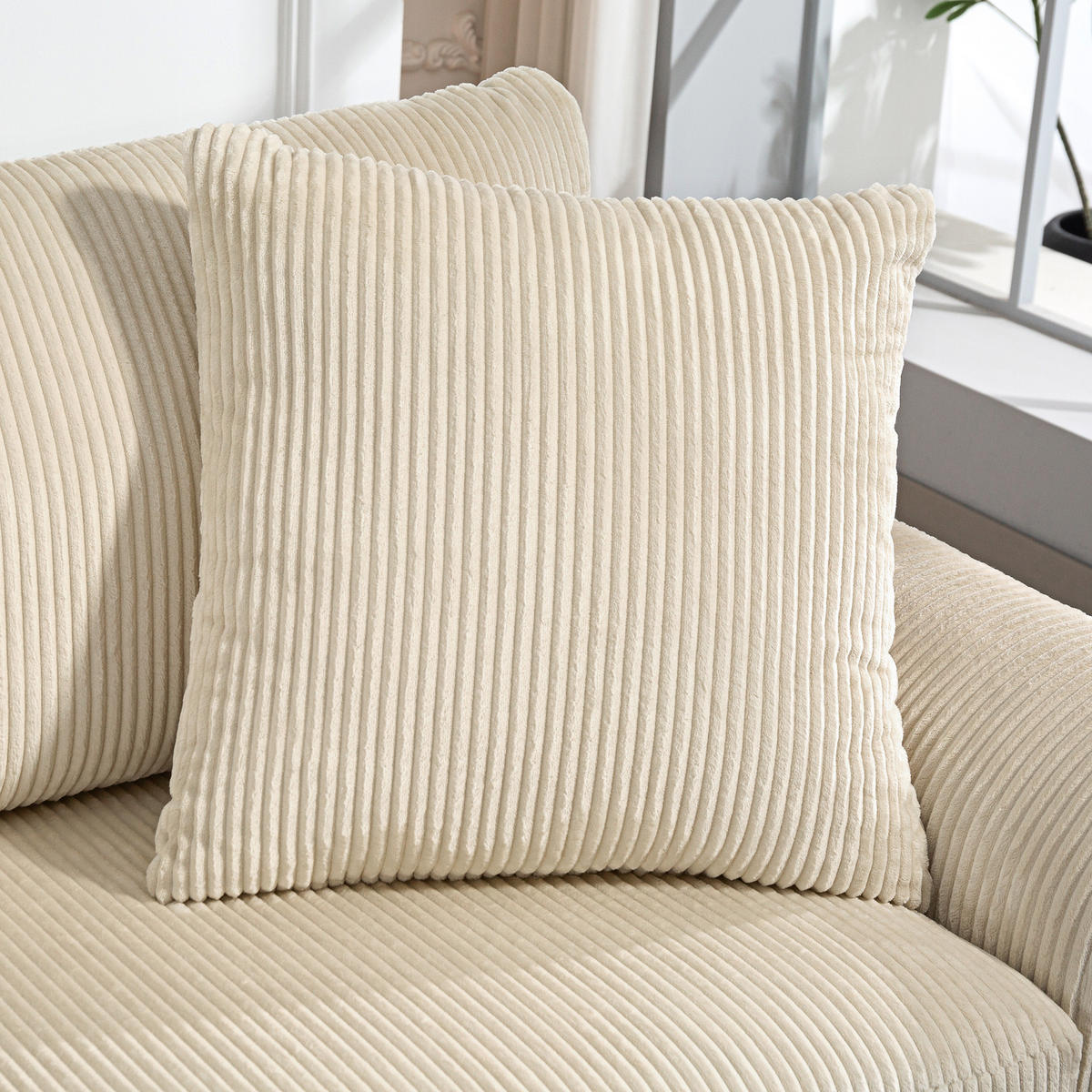 3-SITZER-SOFA DE-06489 Cordsofa, 212 cm breit Cremeweiß - Creme, Holz/Textil (80/88/212cm) - ComfortXL