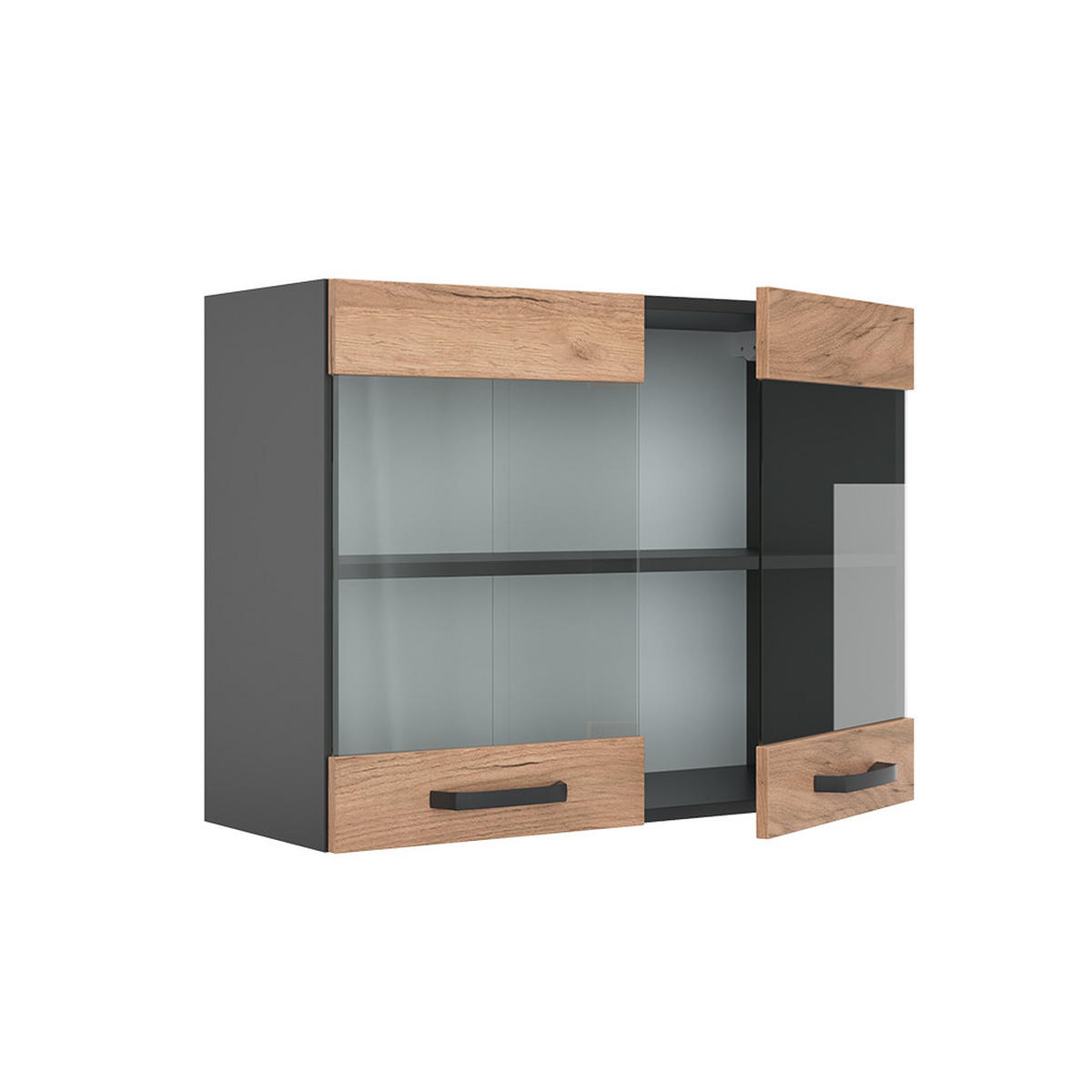 KÜCHENGLASSCHRANK R-Line Goldkraft Eiche 80 cm - Anthrazit/Eiche Wotan, Holzwerkstoff (80/60/31cm) - Vicco
