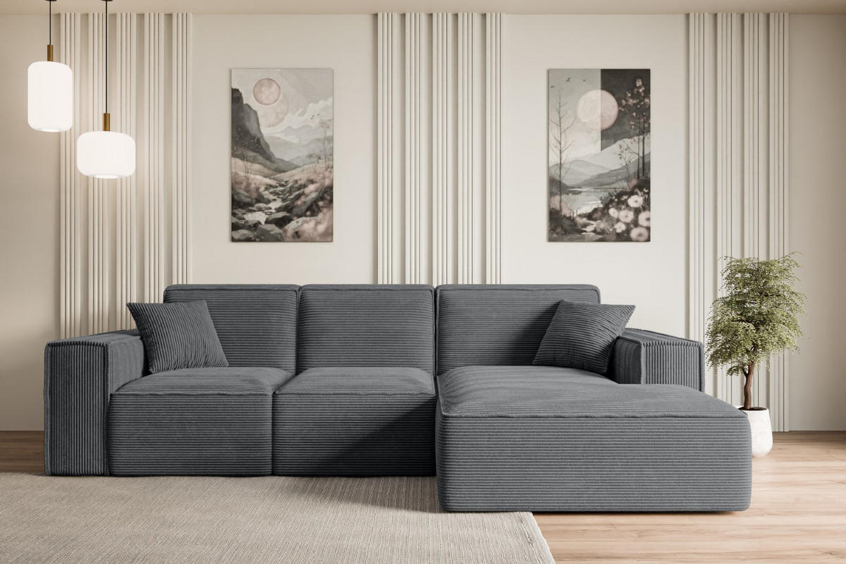 ECKSOFA Ottomane Rechts SERRA-L - 266x165x73 cm Dunkelgrau Cord - Dunkelgrau/Schwarz, Holzwerkstoff/Kunststoff (266/165cm) - ALTDECOR