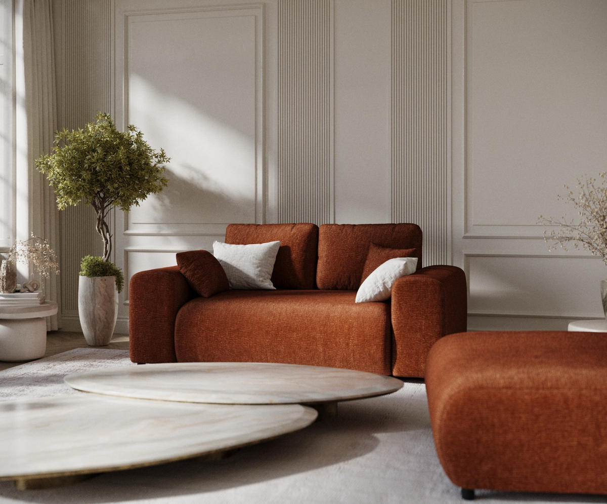 2-SITZER-SOFA Zanzibar Dunkelorange Chenille - Dunkelorange/Schwarz, Holz/Holzwerkstoff (178/79/108cm) - Maison de Reve