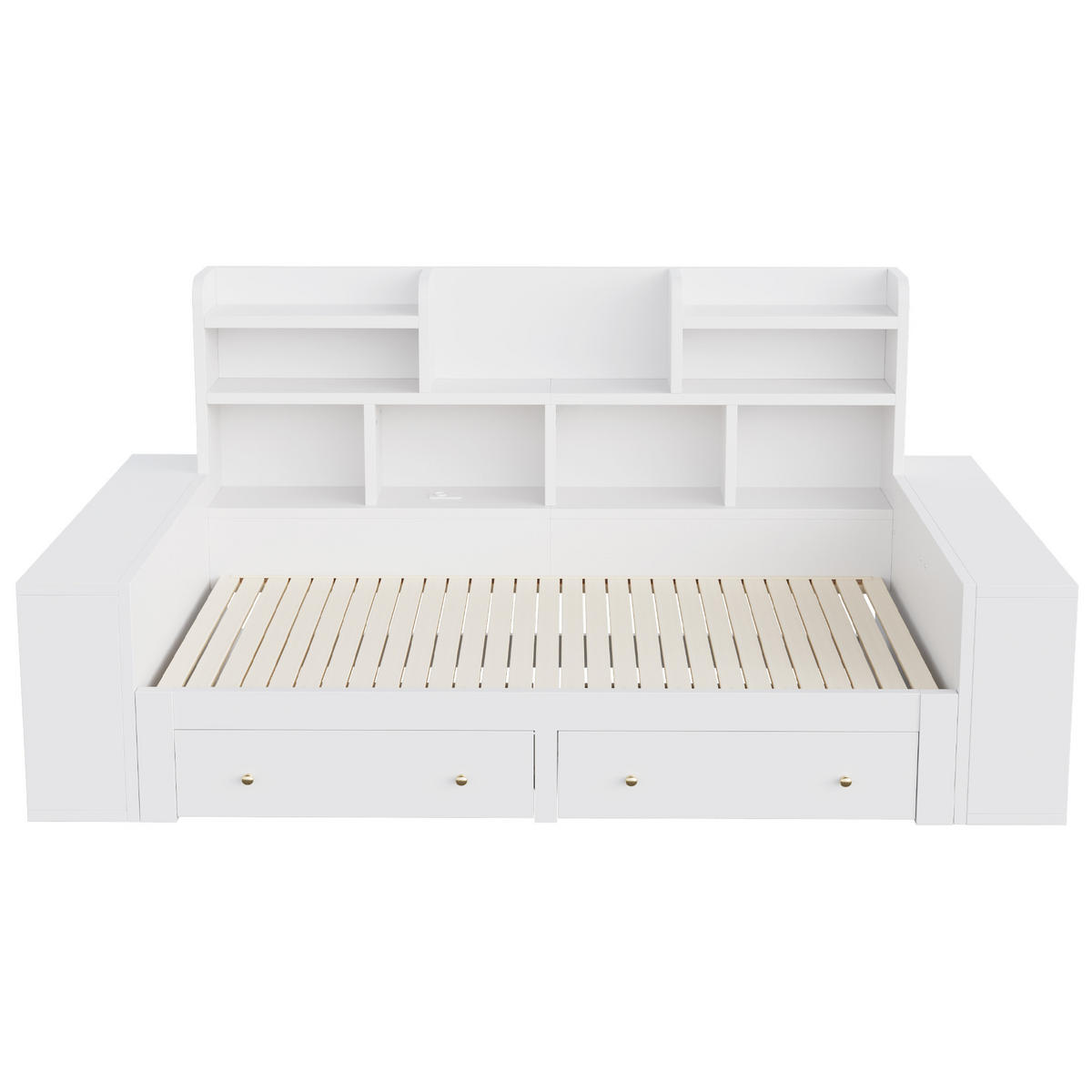 AUSZIEHBETT 90/180/200 cm mit Ablagefächern und Schubladen, DE-41646, in Weiß - Weiß, Holzwerkstoff (90/200cm) - ComfortXL