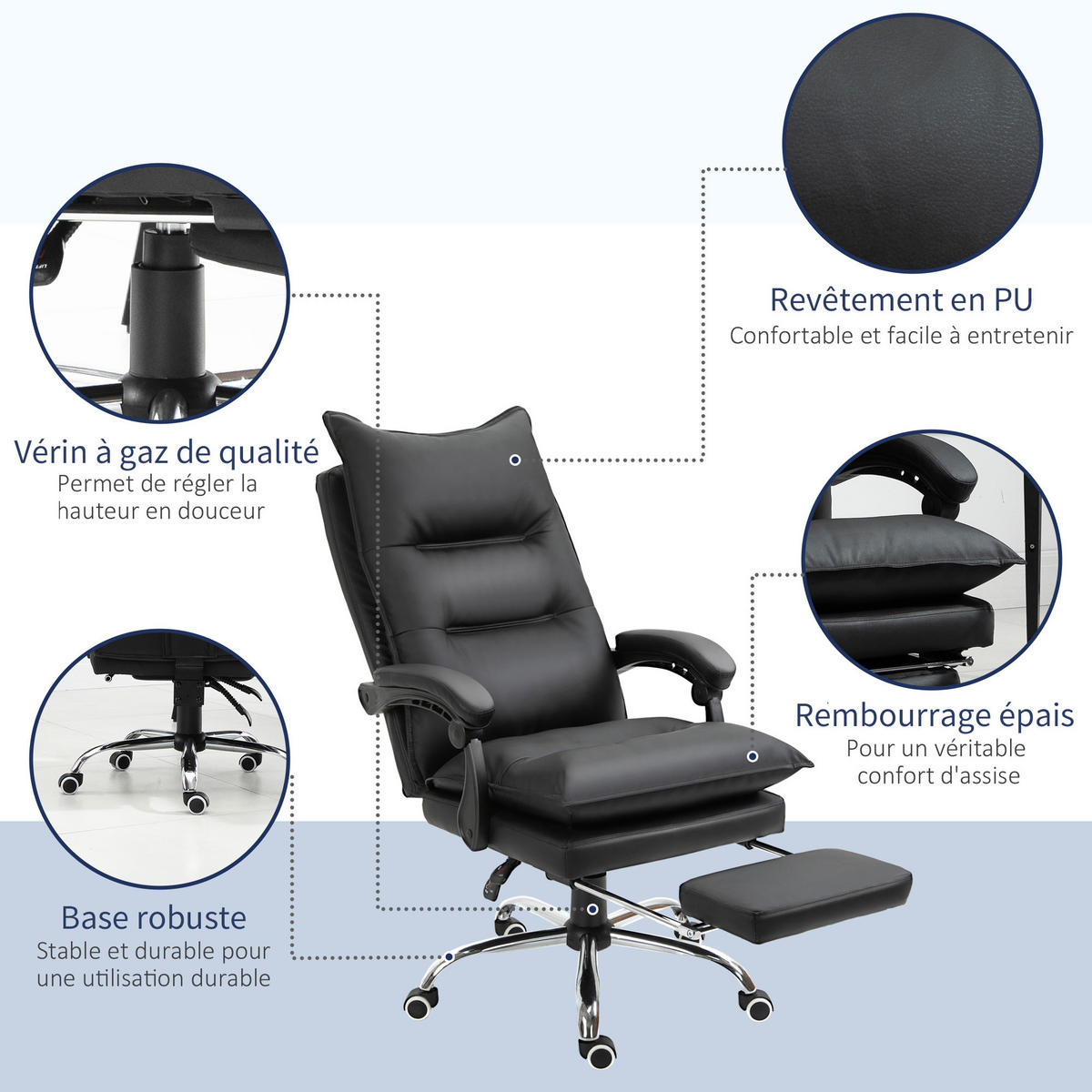 CHEFSESSEL DE-11644 ergonomisch mit verstellbarer Rückenlehne & Fußstütze Schwarz - Schwarz, Metall (72/130/66cm) - ComfortXL