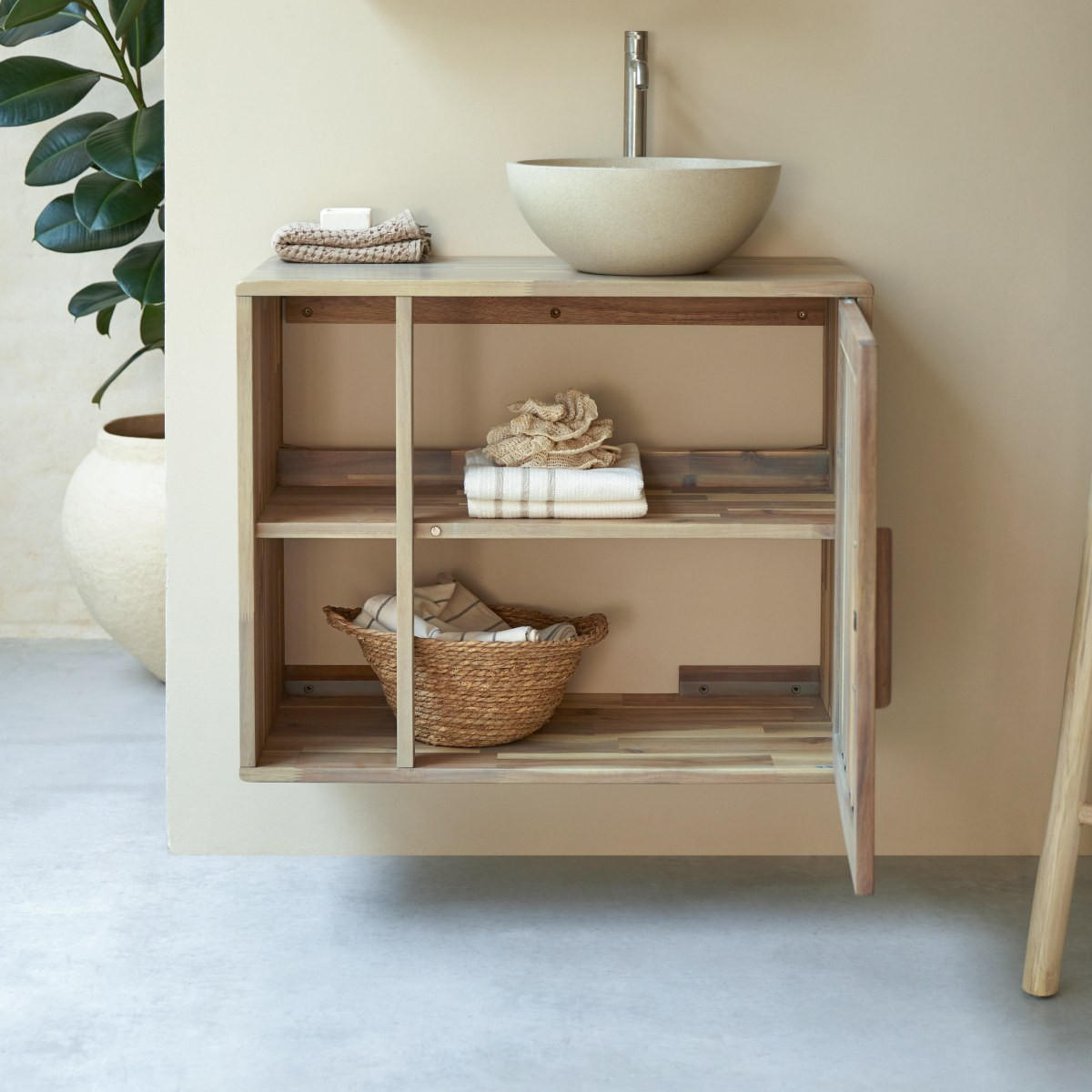 BADEZIMMERMÖBEL Lila Natur aus Akazie - Naturfarben, Holz (80/65/40cm) - Tikamoon