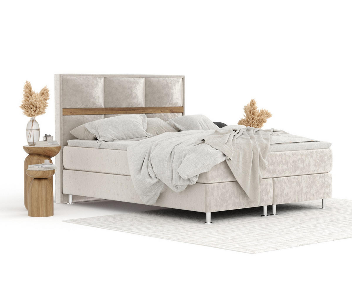 BOXSPRINGBETT Soto Ecru 160/200 cm mit Latex-Topper - Ecru/Silberfarben, Holz/Holzwerkstoff (160/200cm) - Maison de Reve