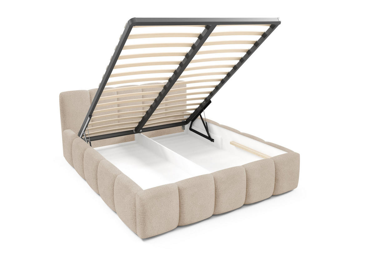 POLSTERBETT QUATTRO, 180x200 cm, Doppelbett mit Bettkasten, Boucle Stoff, Frabe: Beige - Beige, Holz/Textil (180/200cm)