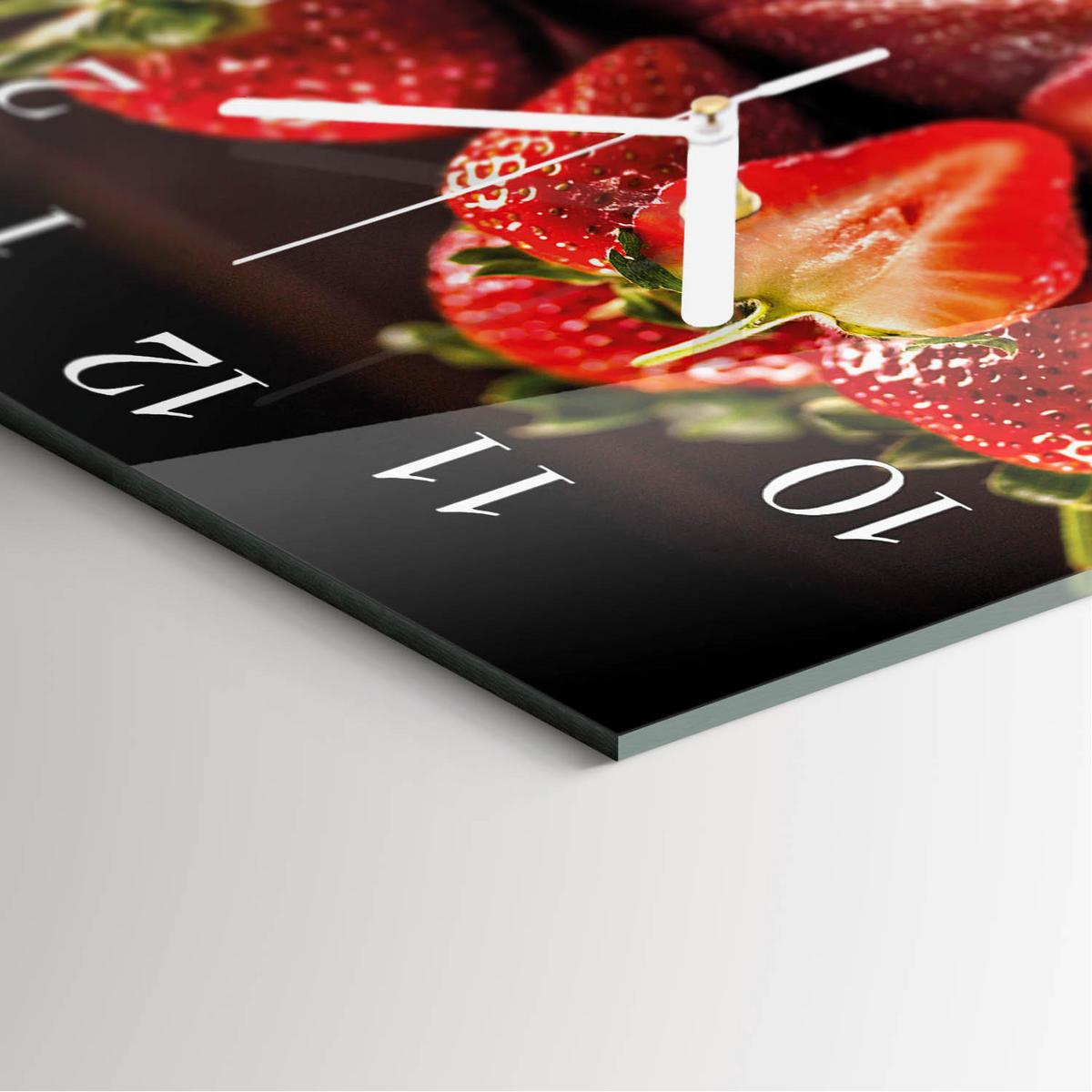 WANDUHR 30x30 cm - Erdbeeren - Rot, Glas (30/30/0.4cm) - TULUP