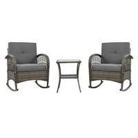 BALKONSET 3-tlg,BISTRO SET,PE-Rattan Schaukelstuhl,für 2 Personen,Grau - Grau, Metall - LVHOM