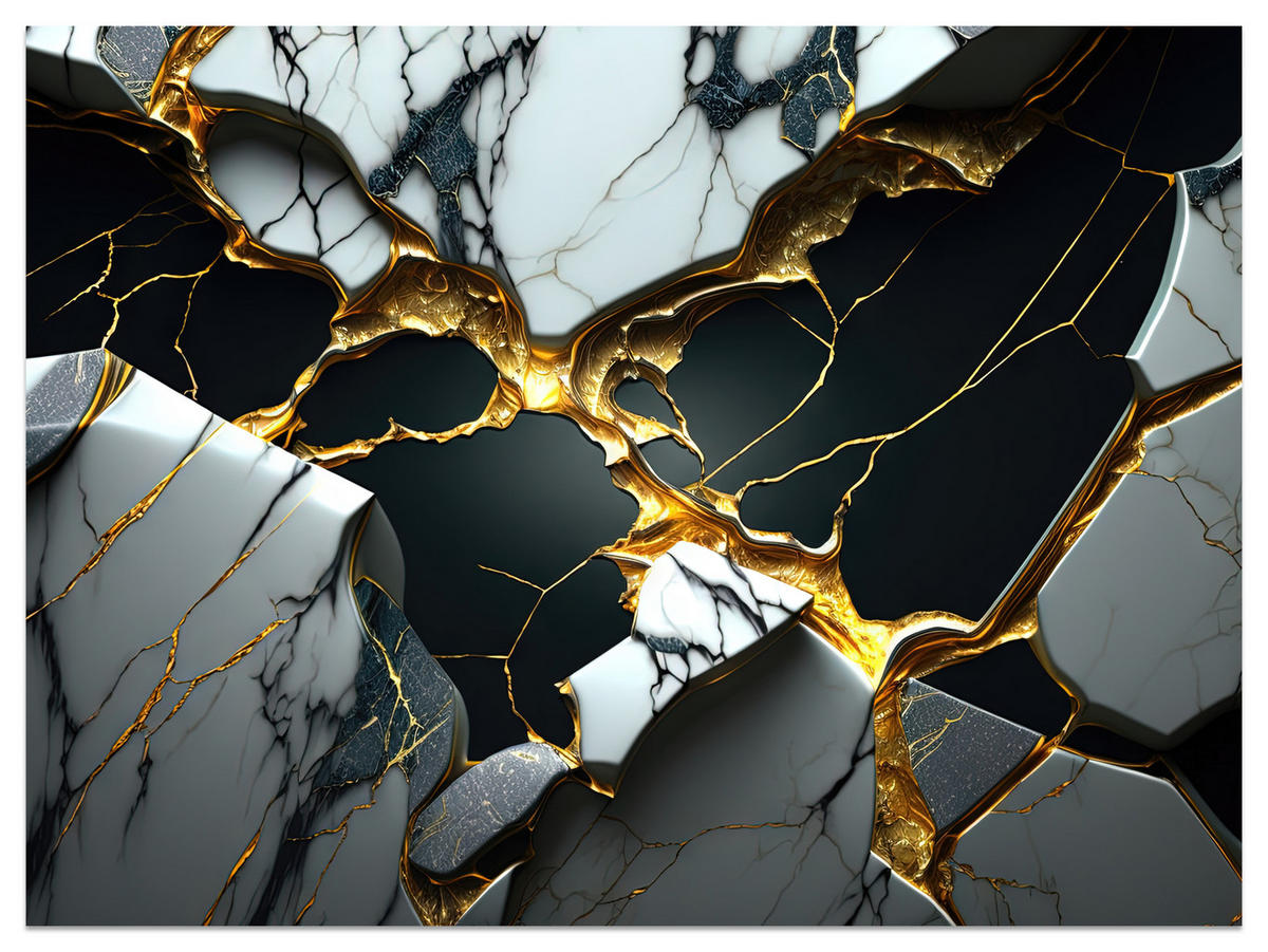 FOTOTAPETE für Wohnzimme Schwarze Weißer Marmor Goldelementen 200x140 - Goldfarben/Schwarz, Papier (200/140cm) - Muralo