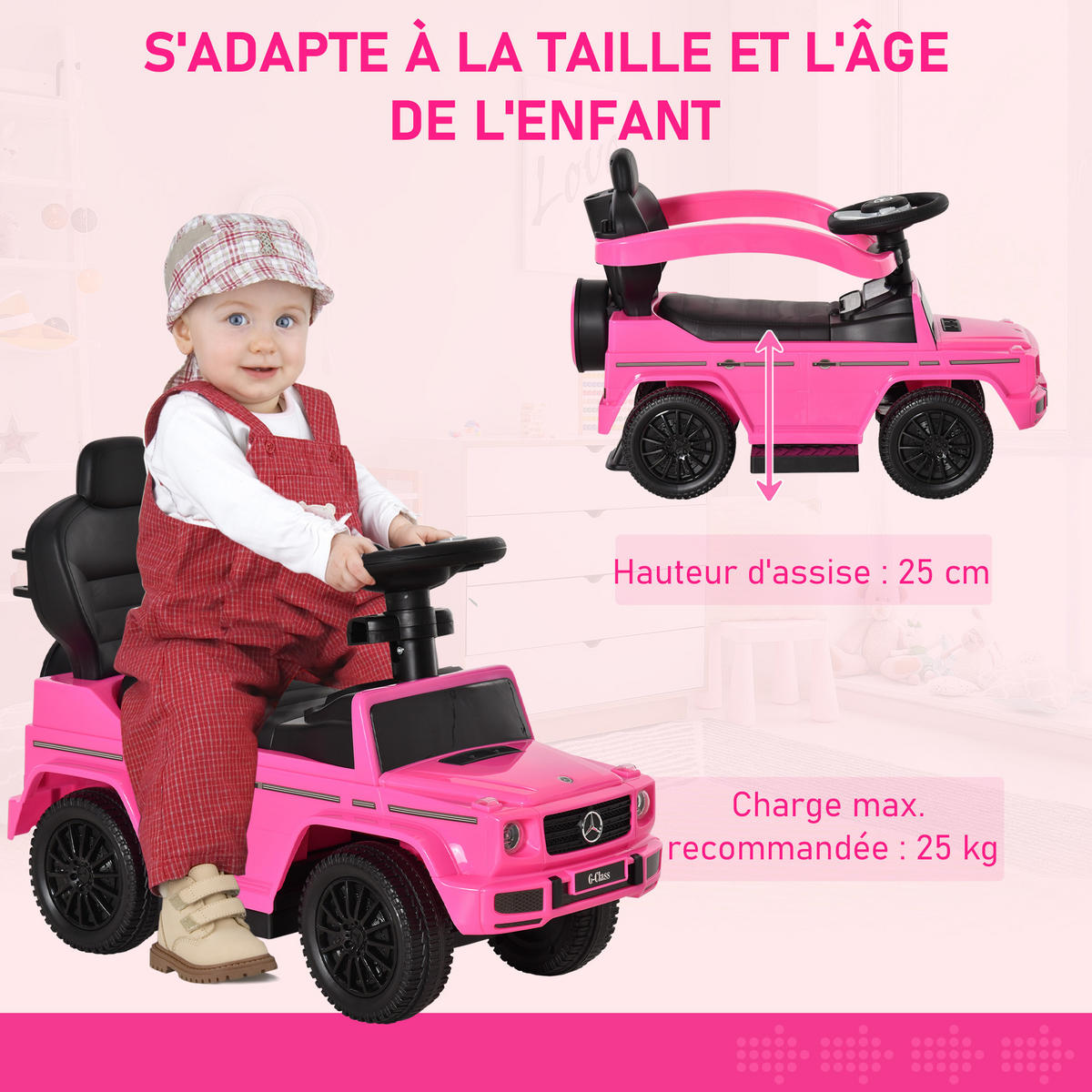 RUTSCHFAHRZEUG DE-16990 mit Klaxon, Sonnenschirm & Fußstütze Rosa - Pink, Kunststoff (85.5/40.5/95cm) - ComfortXL