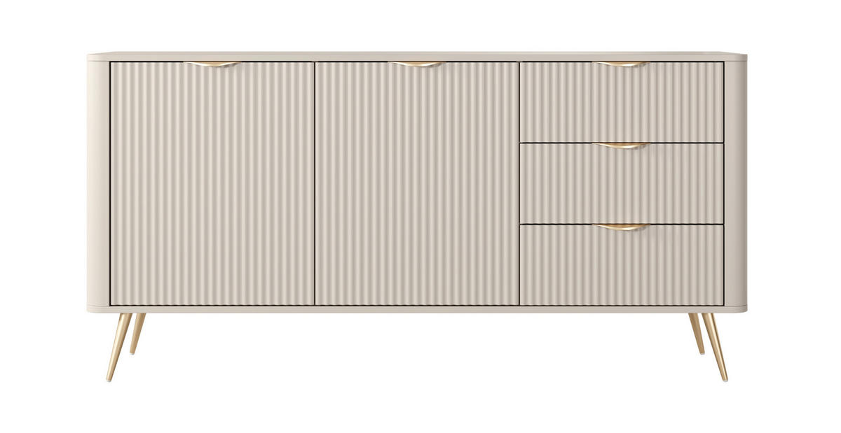 KOMMODE 2 Türen Brando 163 cm, 3 Schubladen, Beige - Beige/Goldfarben, Holz/Metall (163/81/38cm) - Emporius