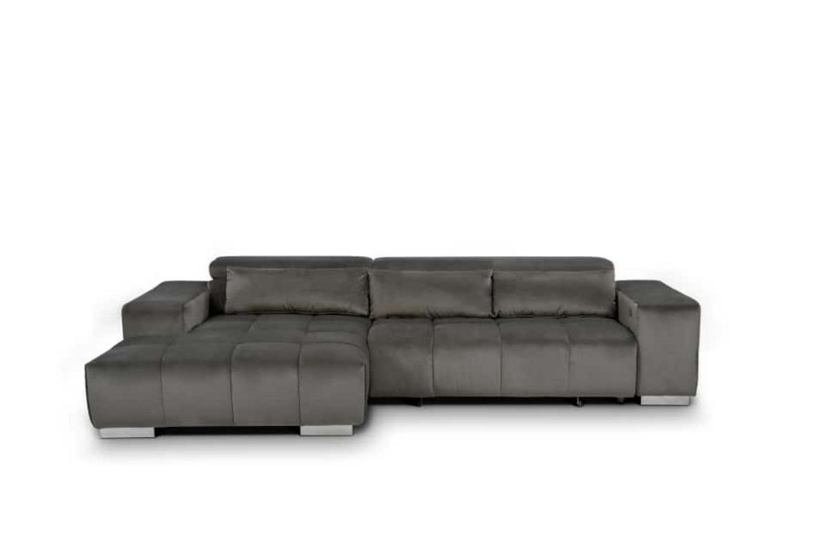 ECKSOFA mit elektrischem Sitzvorschub und verstellbaren Kopflehnen - Chromfarben/Anthrazit, Textil (307/186cm) - Cotta