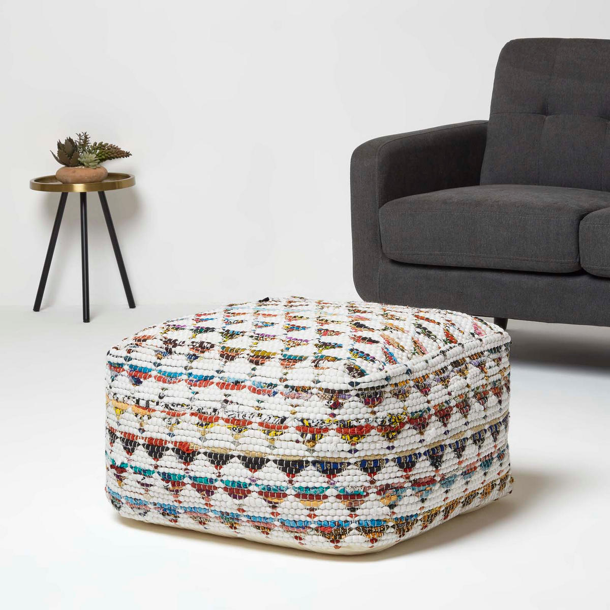 SITZPOUF creme-bunt gemustert 60/60/30 cm - Multicolor, Textil (60/30/60cm) - Homescapes