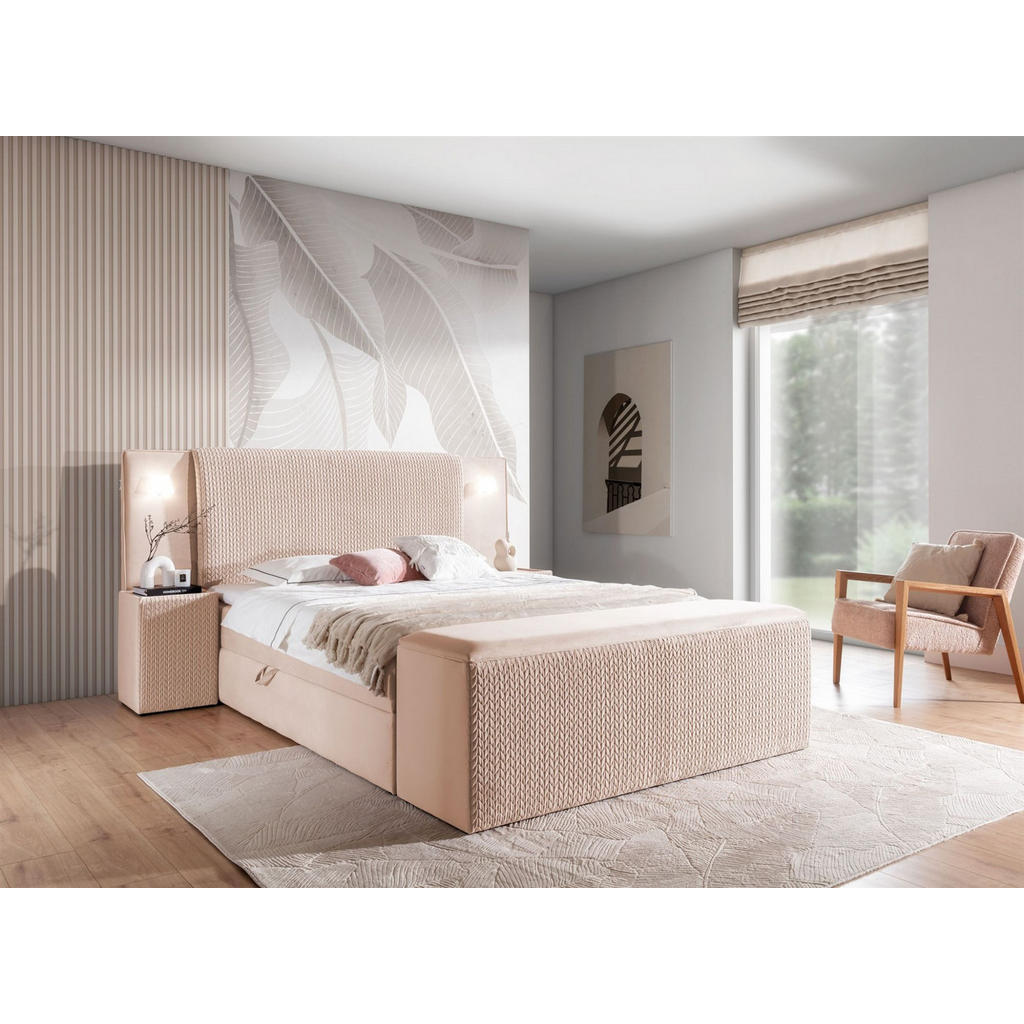 Thumbnail - Fun Möbel Boxbett, Hellrosa, Textil, 140x200 cm, Schlafzimmer, Betten, Boxspringbetten