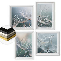 WANDBILDER 4er-Set - 50x50 cm & 40x60 cm Weißer Rahmen - Wassertropfen auf Löwenzahnsprossen - Weiß, Kunststoff (50/50cm) - ArtPrintCave
