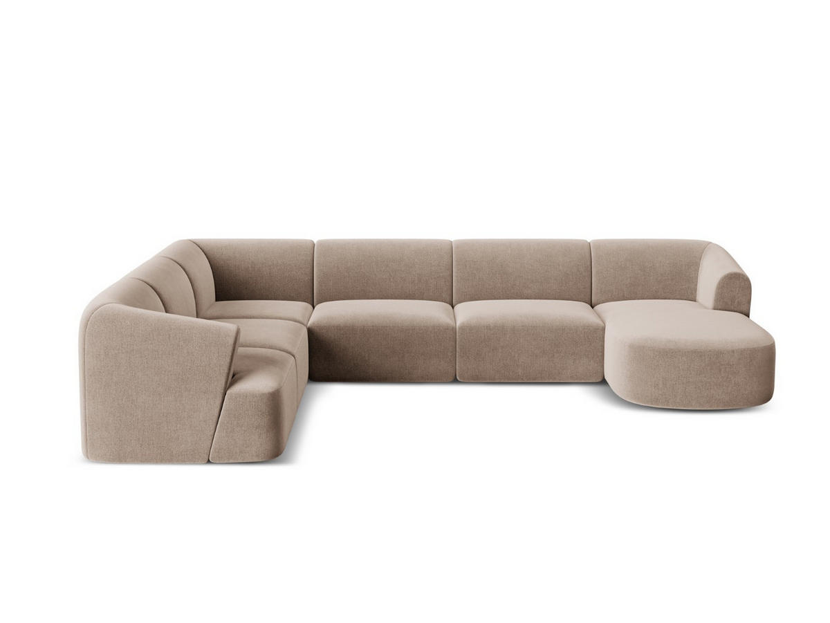 MODULARES-PANORAMASOFA links Campi aus Samt dunkelbeige 7 Sitzplätze - Mokka, Textil (255/70/330cm) - Cosmopolitan Design