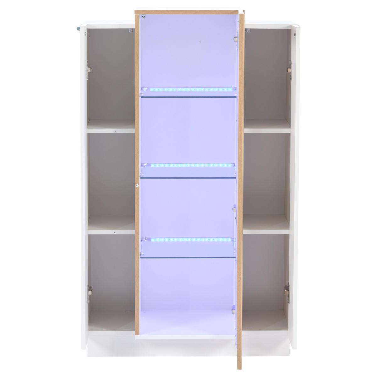 VITRINE 74/40/120 cm aus Spanplatte mit LED-Beleuchtung und Acrylfront Weiß/Natur - Weiß, Holzwerkstoff (74/120/40cm) - Modenvie