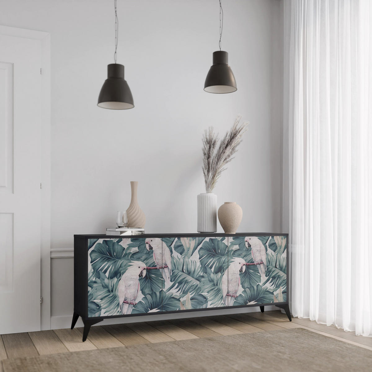 SIDEBOARD POPINJAY LOOK, Eicheneffekt, 164,5x42x77,5 cm, 3 Türen - Eichefarben/Buchefarben, Holzwerkstoff/Buchenholz (164.5/77.5/42cm) - SpaceRebels