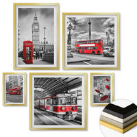 WANDBILDER 5er Set - 50x50 cm & 20x30 cm & 40x60 cm Goldrahmen - Tropischer Wald Papageienwasserfall - Goldfarben, Kunststoff (40/60cm) - ArtPrintCave