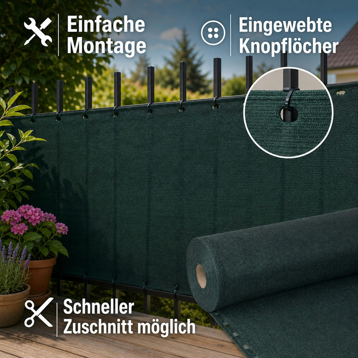 SICHTSCHUTZNETZ - Dunkelgrün, Kunststoff (120/120cm) - KLASEBO