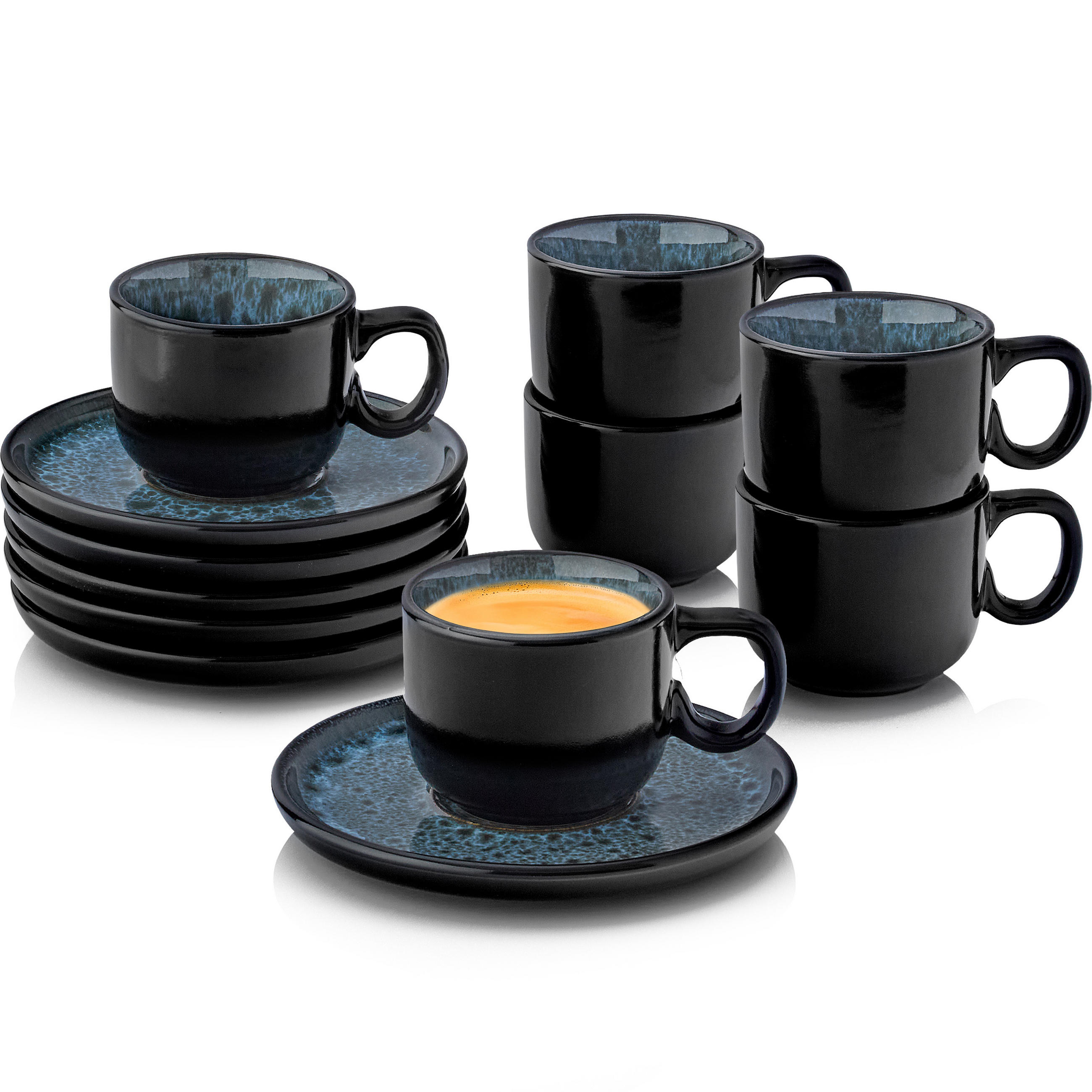 ESPRESSOTASSEN SET MANILA - 12 teilig aus Steingut - Blau, Stein (0.08L) - Sänger