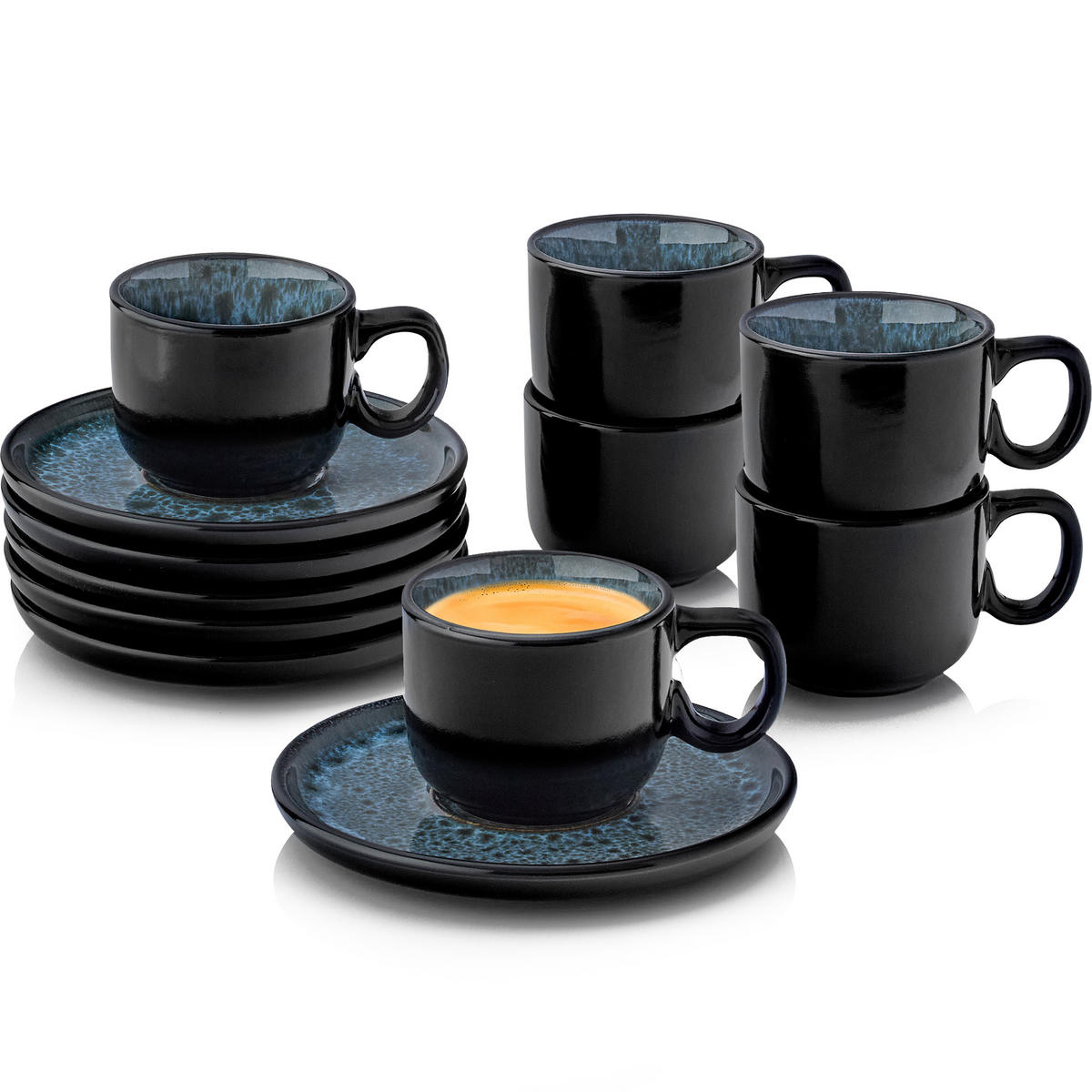 ESPRESSOTASSEN SET MANILA - 12 teilig aus Steingut - Blau, Stein (0.08L) - Sänger