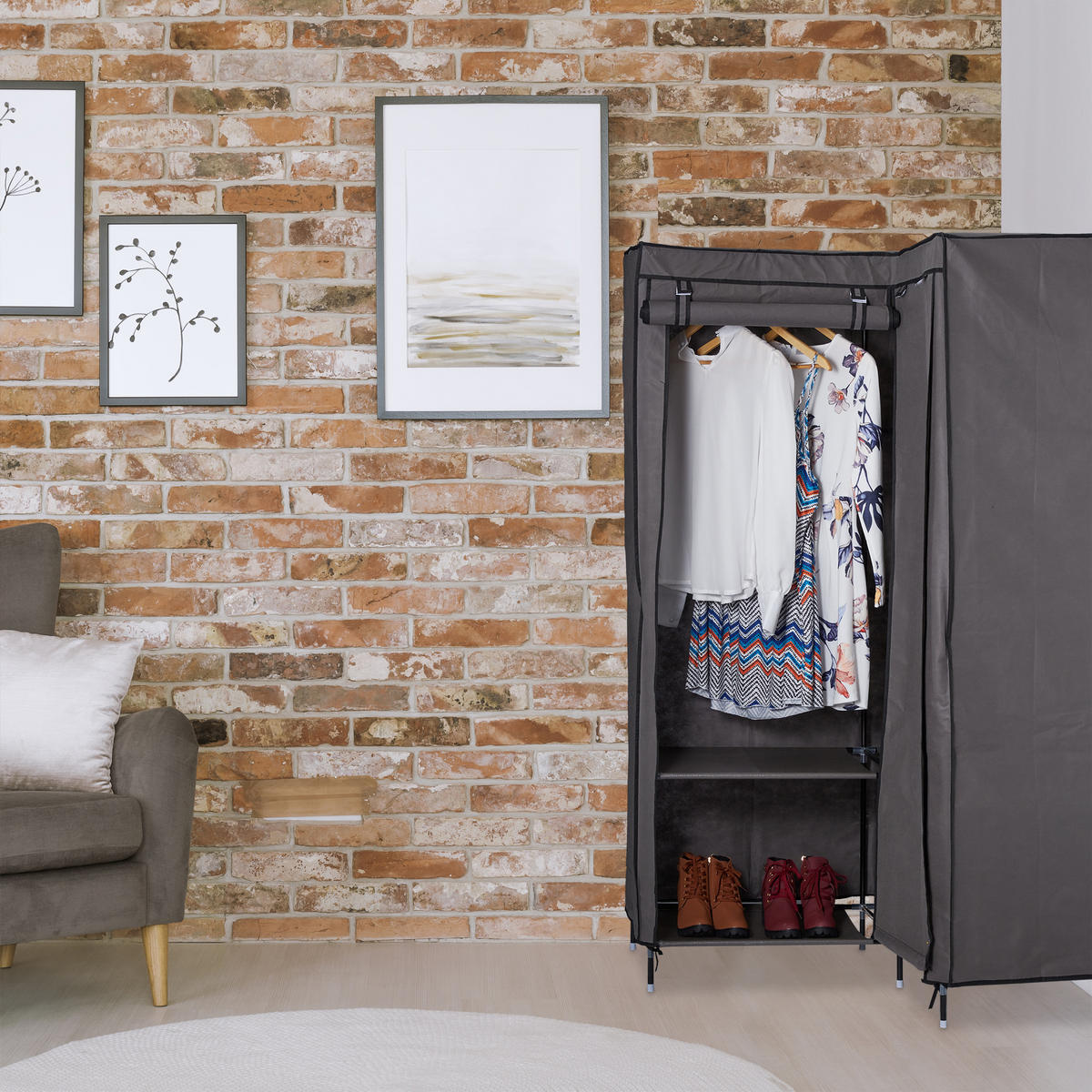 ROHOVÝ šatník - antracitová, kov/textil (100/169/83cm) - Relaxdays