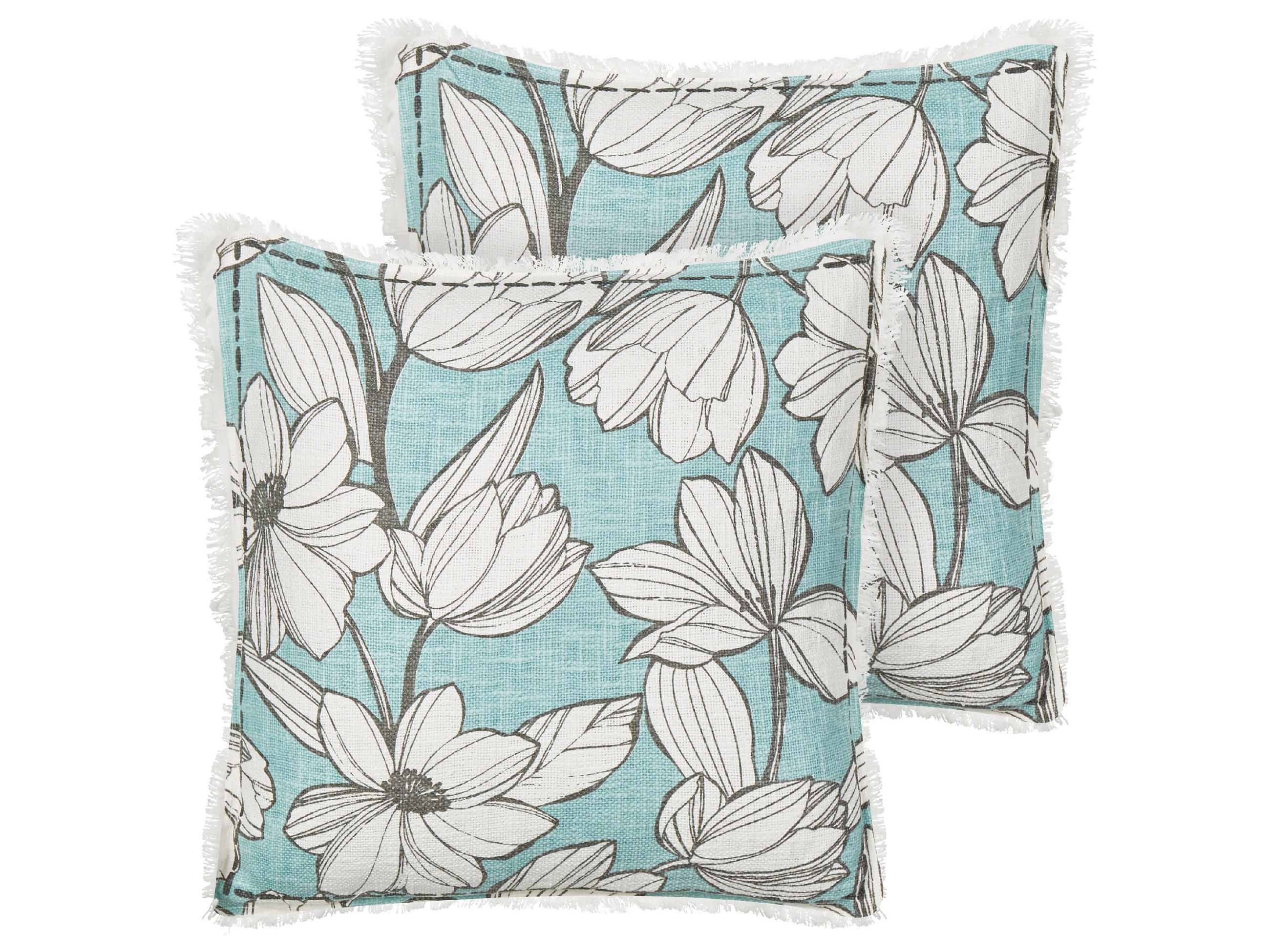 DEKOKISSEN 2er-Set Weiß 45/45 cm Cyanotis - Blau/Weiß, Textil (45/45cm) - Beliani