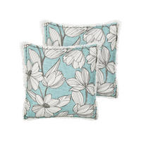 DEKOKISSEN 2er-Set Weiß 45/45 cm Cyanotis - Blau/Weiß, Textil (45/45cm) - Beliani
